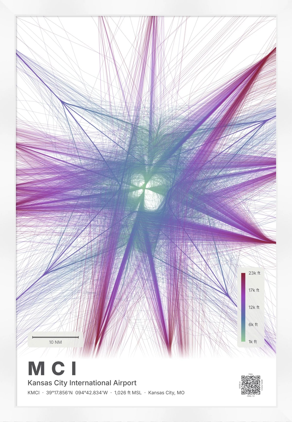MCI flight path print — Prism theme · Light [material:framed_white]