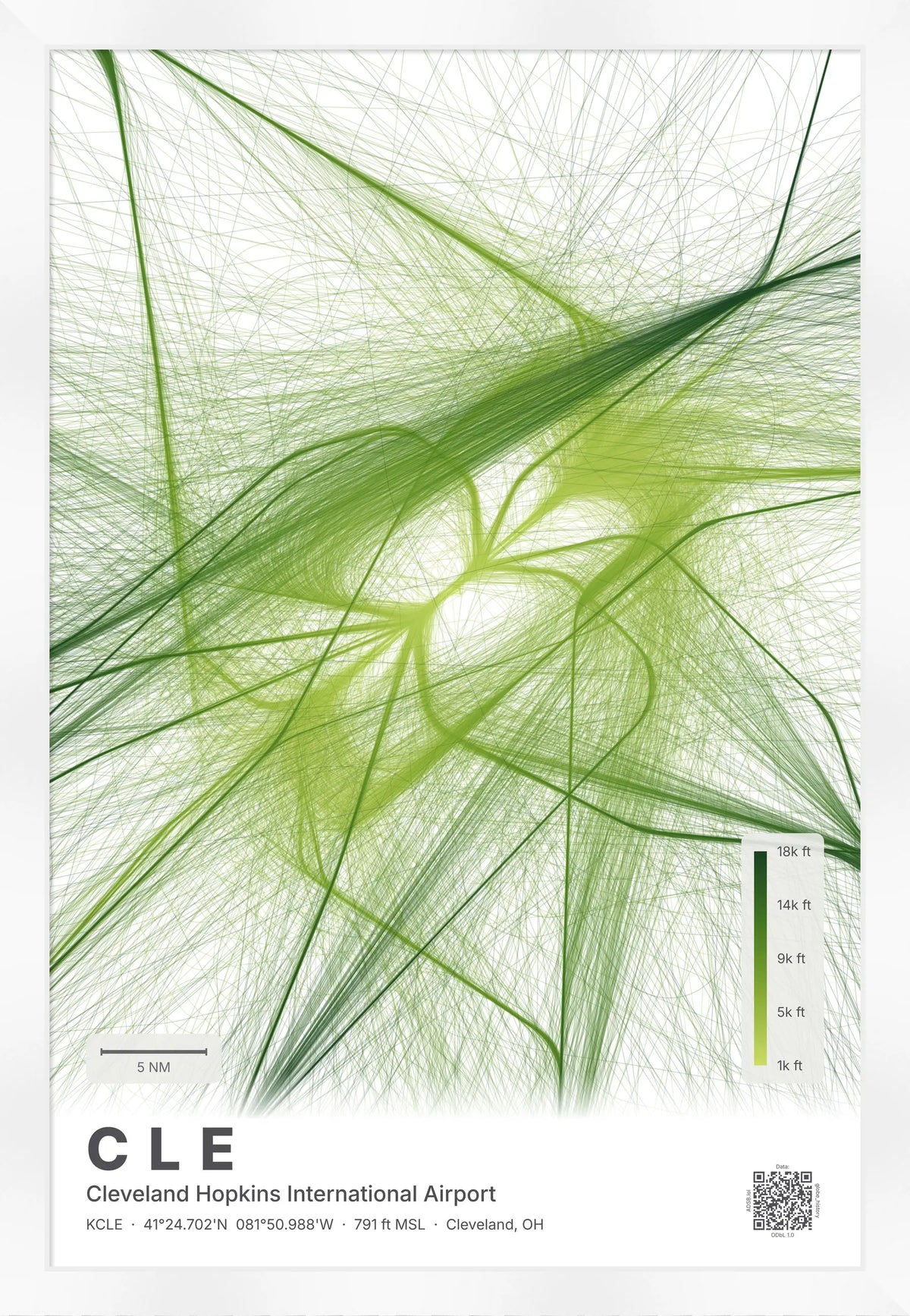 CLE flight path print — Citrus theme · Light [material:framed_white]