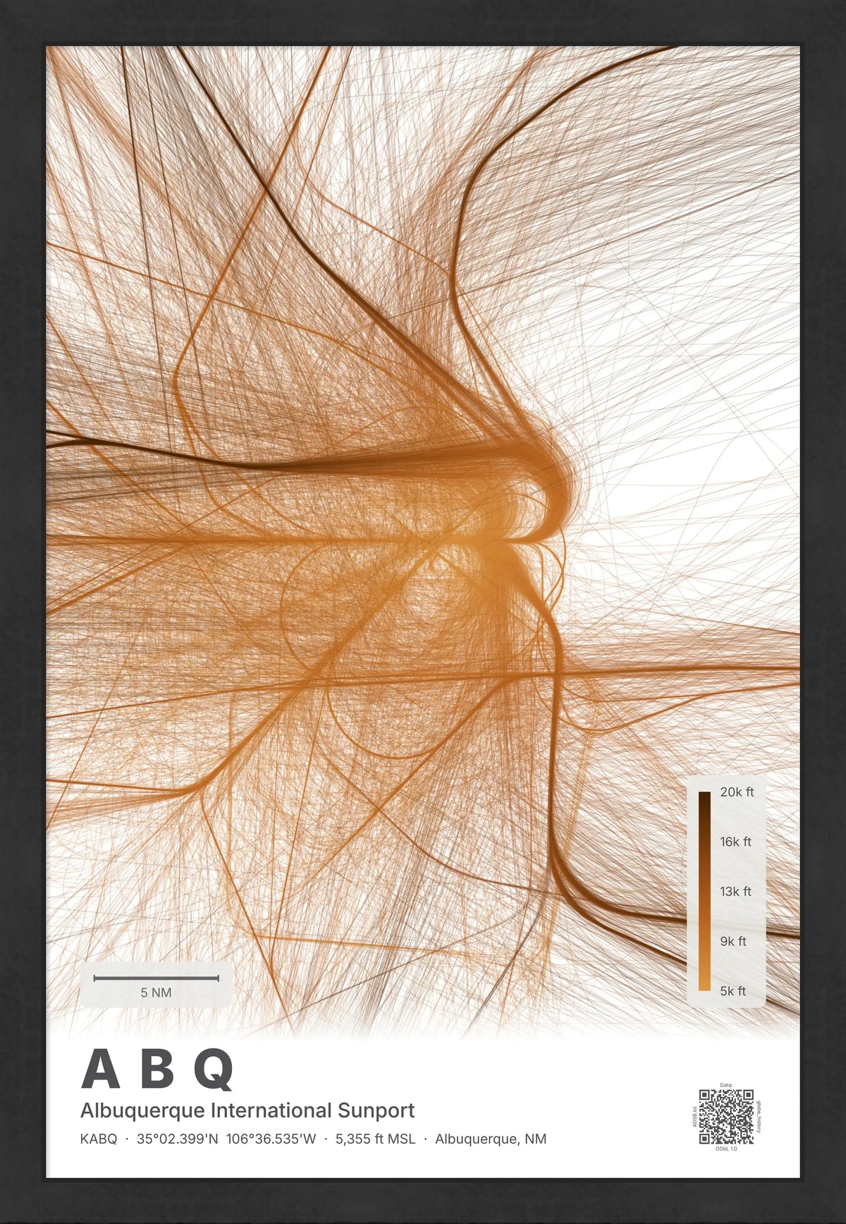 ABQ flight path map — Solana theme · Light [material:framed_black]
