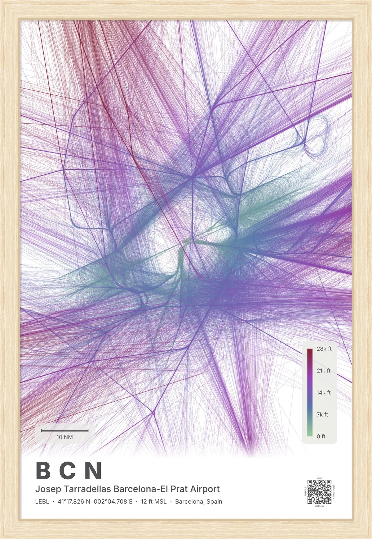 BCN flight path map — Prism theme · Light [material:framed_natural]