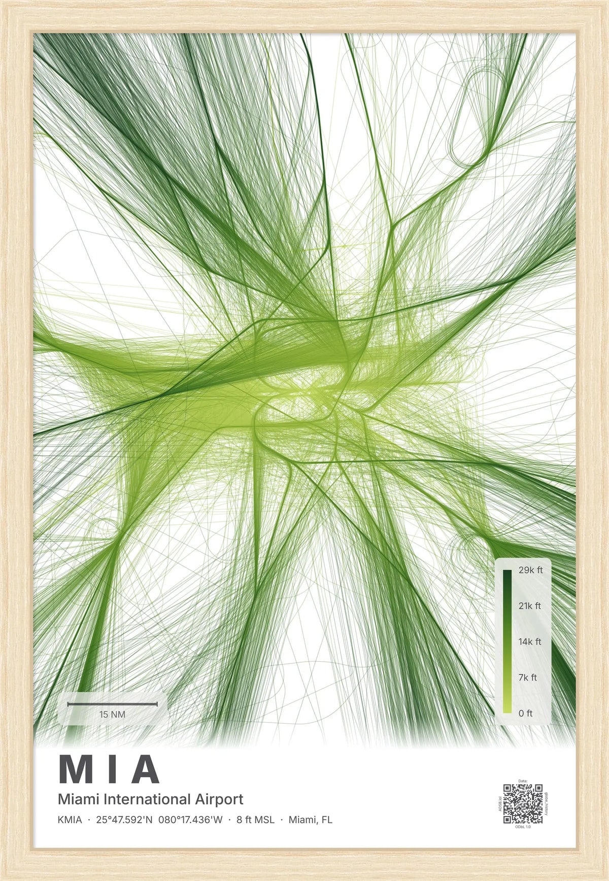 MIA flight path print — Citrus theme · Light [material:framed_natural]