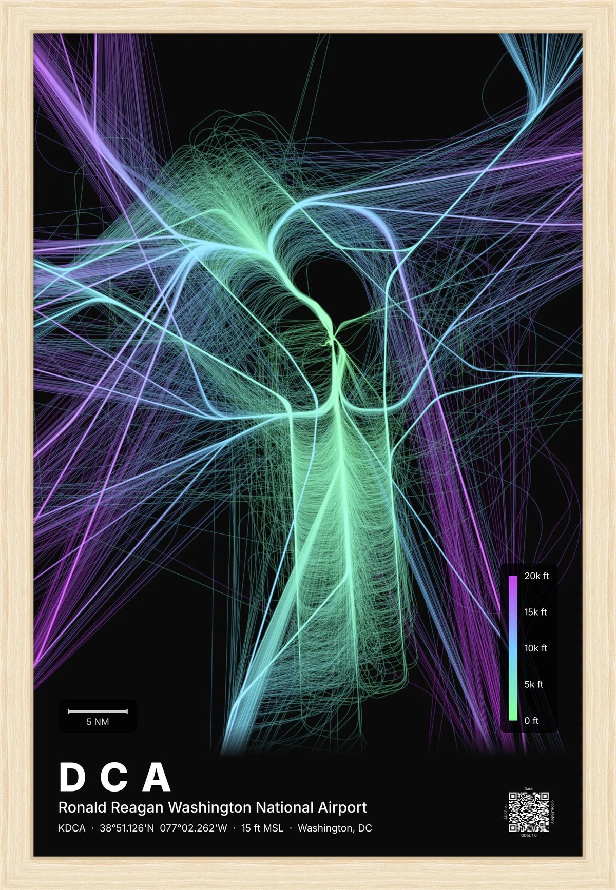 DCA flight path print — Prism theme · Dark [material:framed_natural]