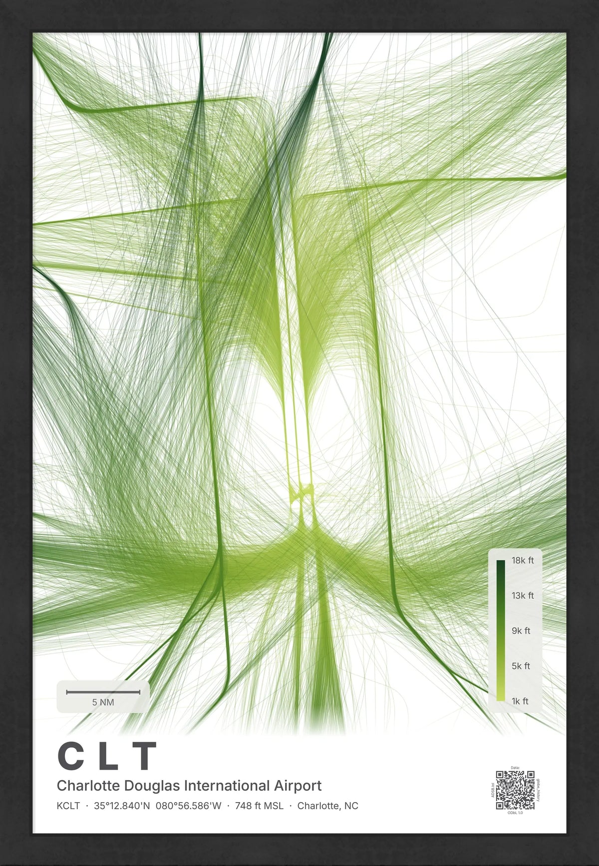 CLT flight path map — Citrus theme · Light [material:framed_black]