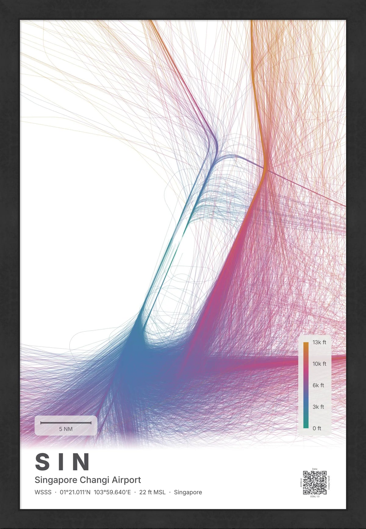 SIN flight path map — Aurora theme · Light [material:framed_black]