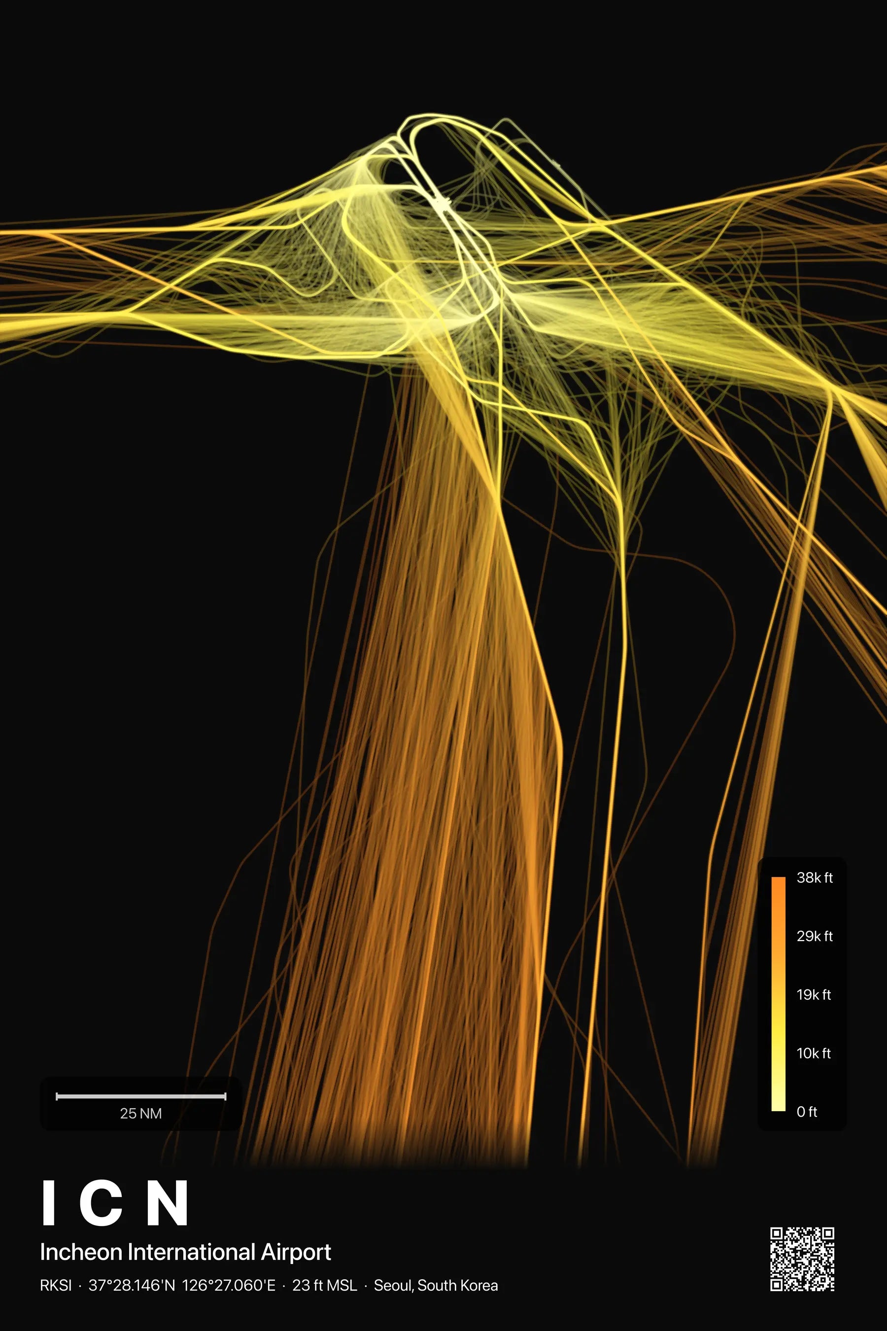 ICN flight path print — Solana theme · Dark