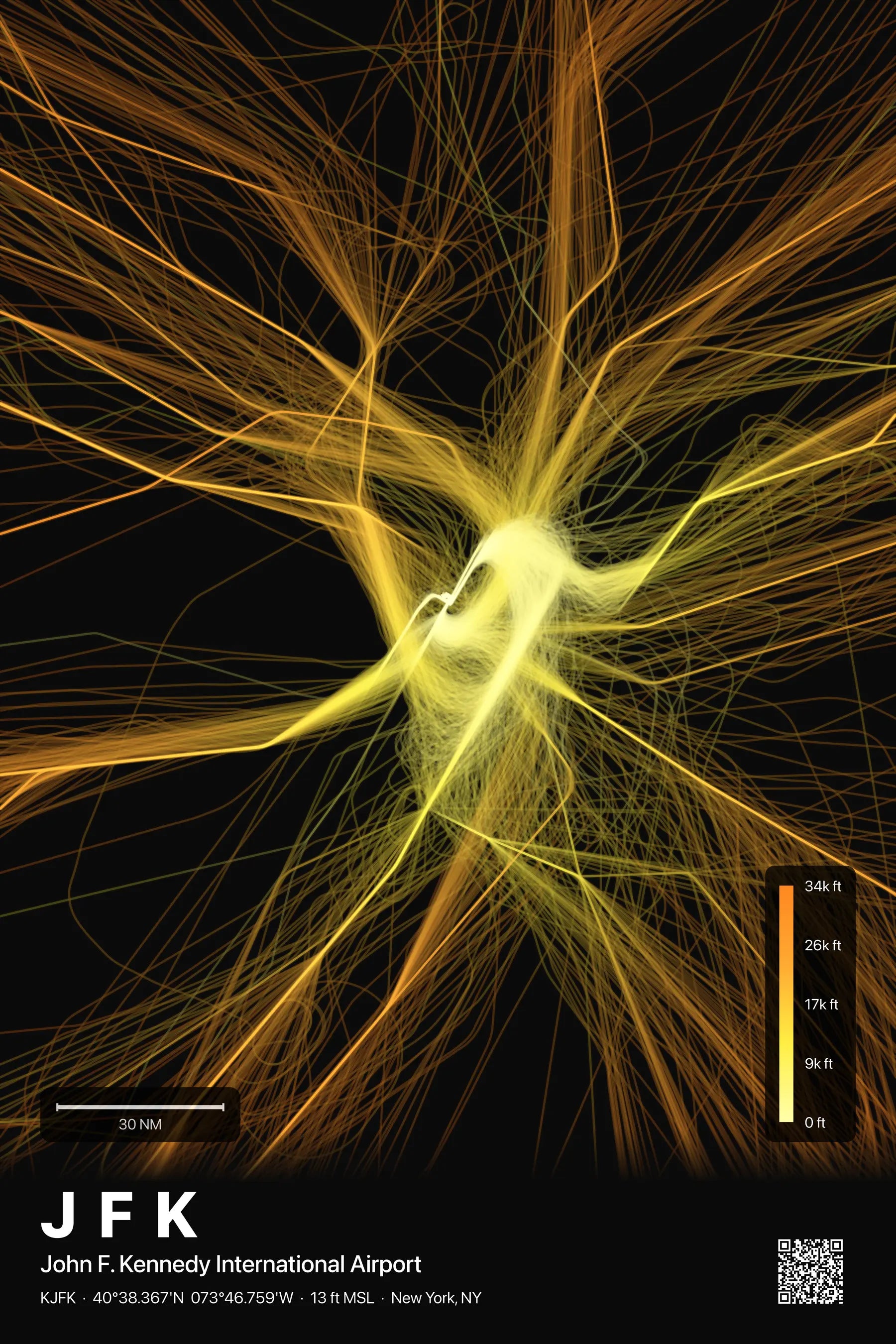 JFK flight path print — Solana theme · Dark