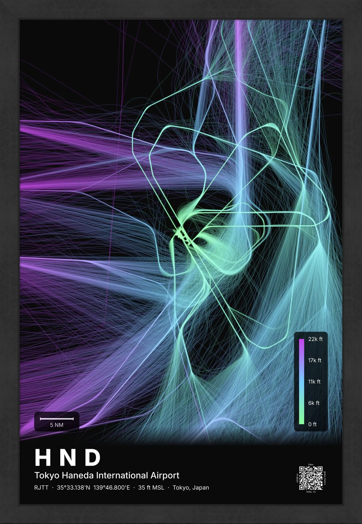 HND flight path map — Prism theme · Dark [material:framed_black]