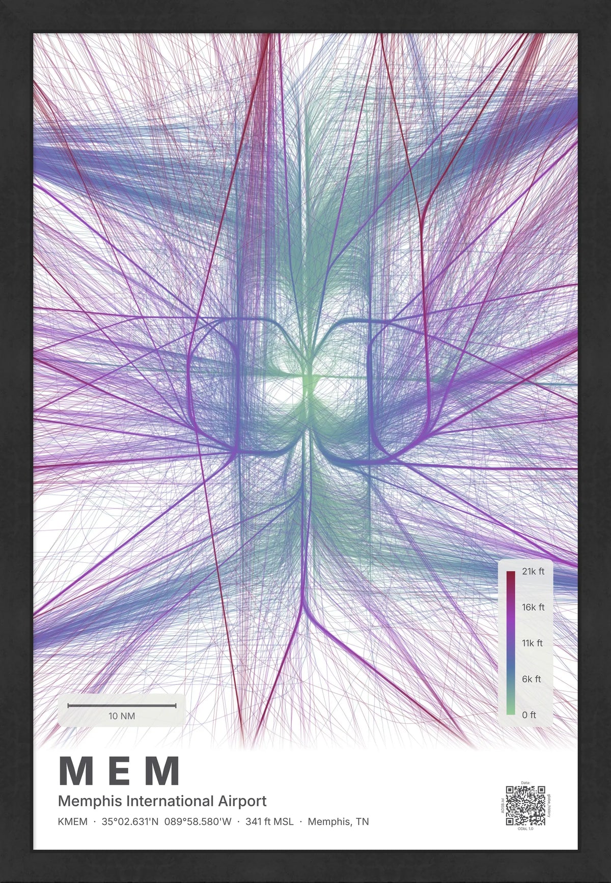 MEM flight path print — Prism theme · Light [material:framed_black]