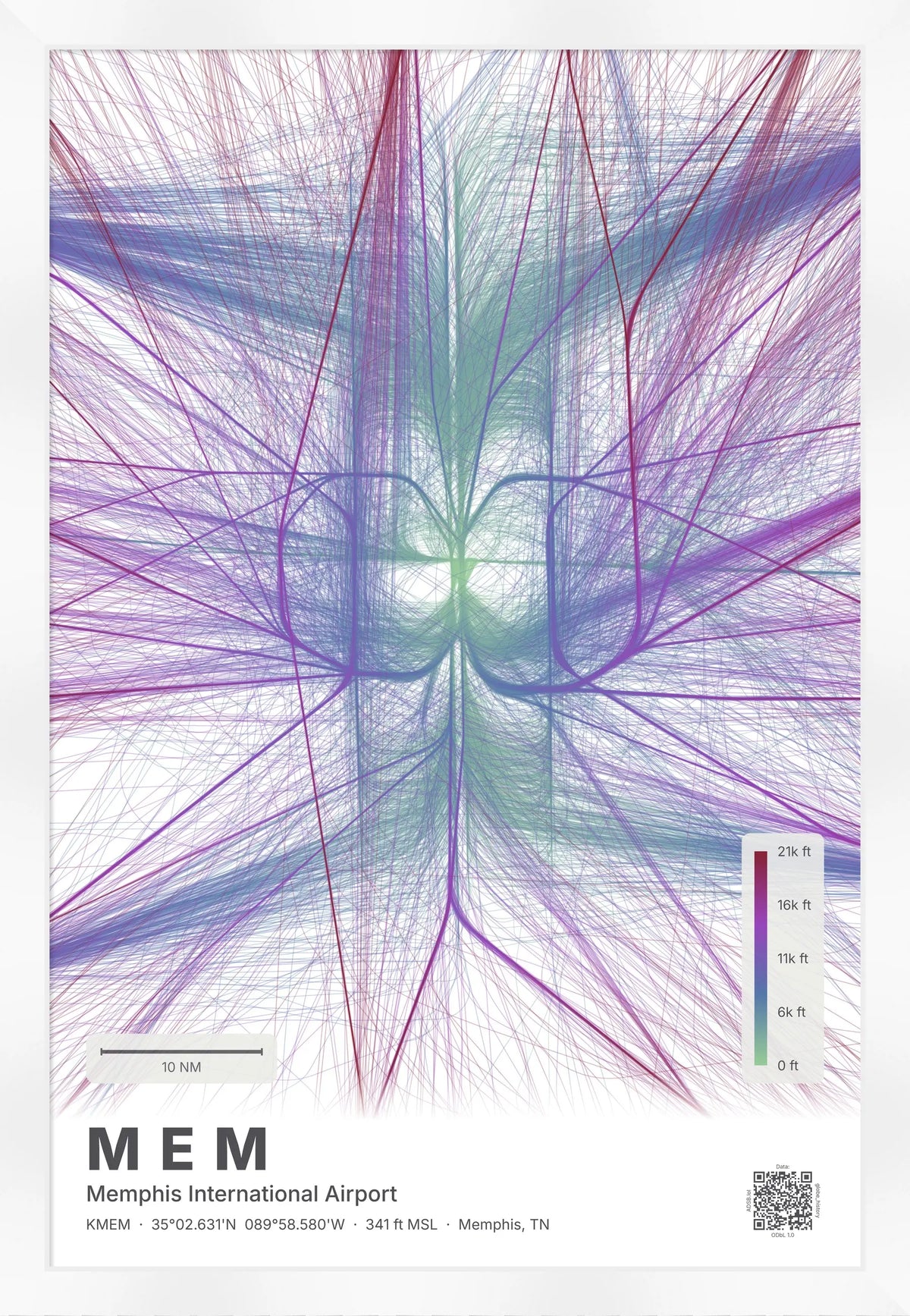 MEM flight path print — Prism theme · Light [material:framed_white]