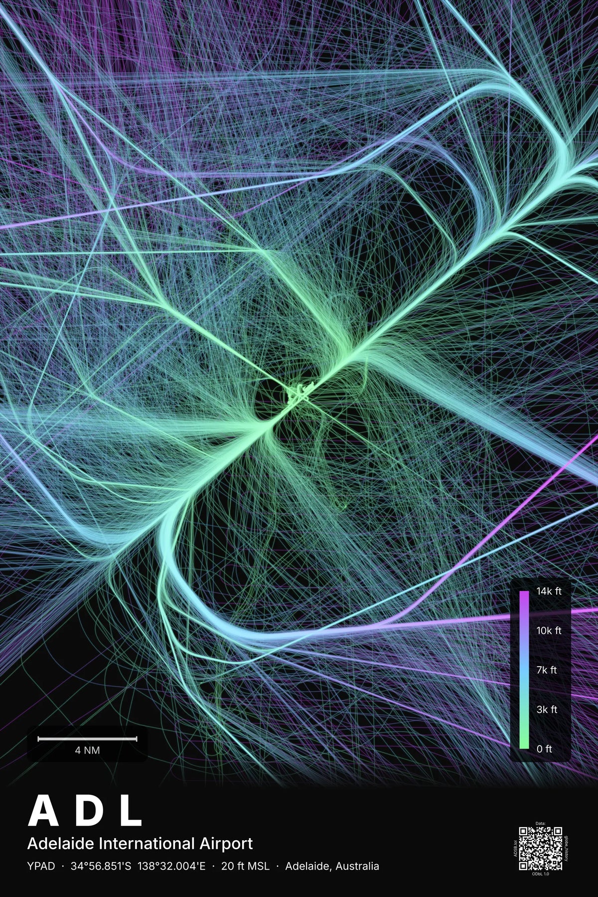ADL flight path map — Prism theme · Dark