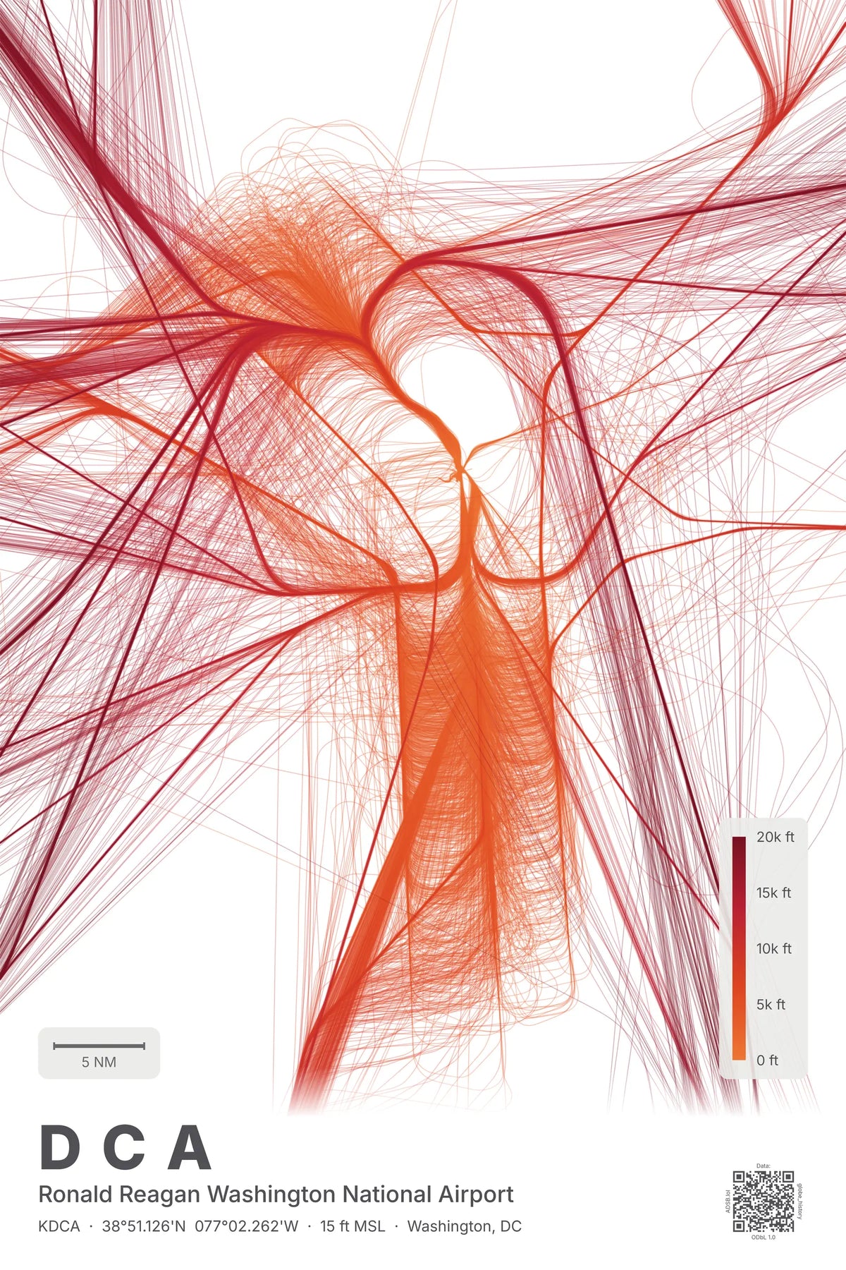 DCA flight path print — Inferno theme · Light