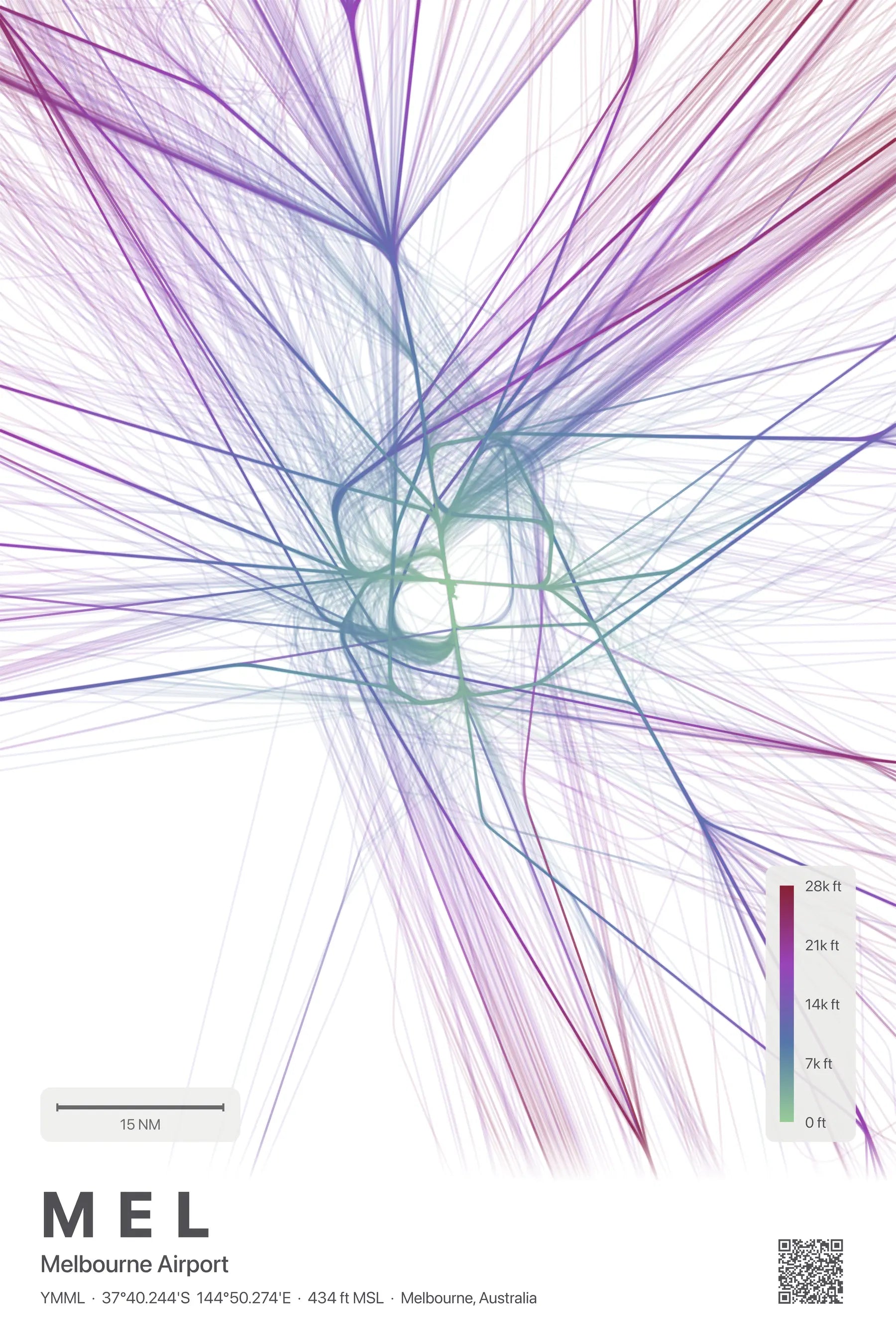 MEL flight path print — Prism theme · Light