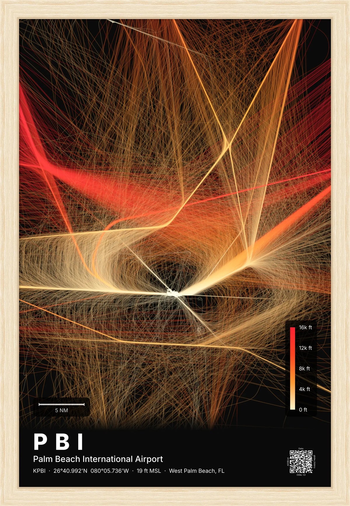 PBI flight path print — Inferno theme · Dark [material:framed_natural]