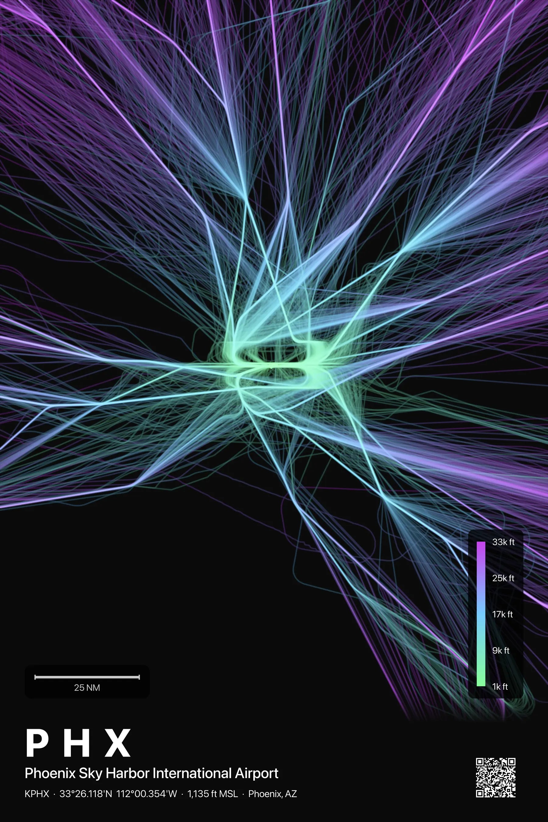 PHX flight path print — Prism theme · Dark