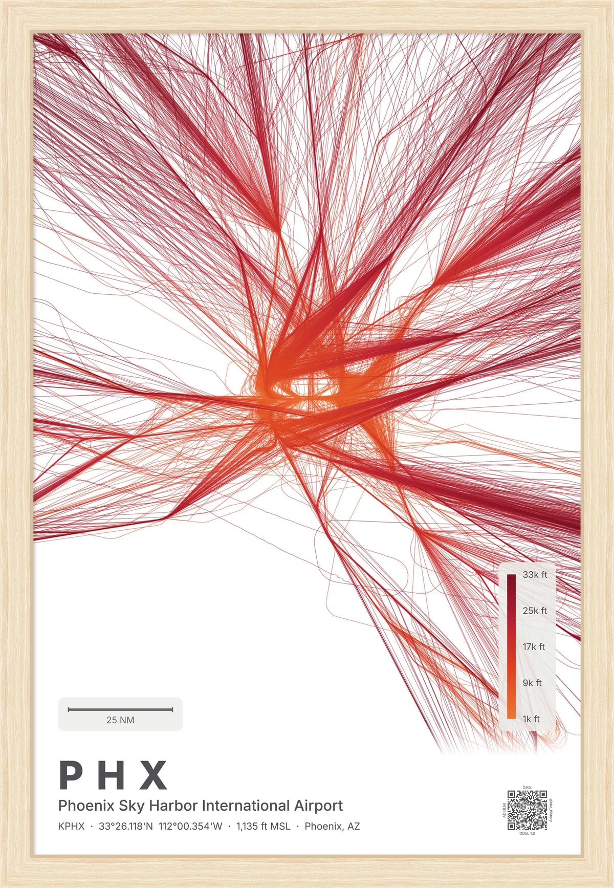 PHX flight path print — Inferno theme · Light [material:framed_natural]