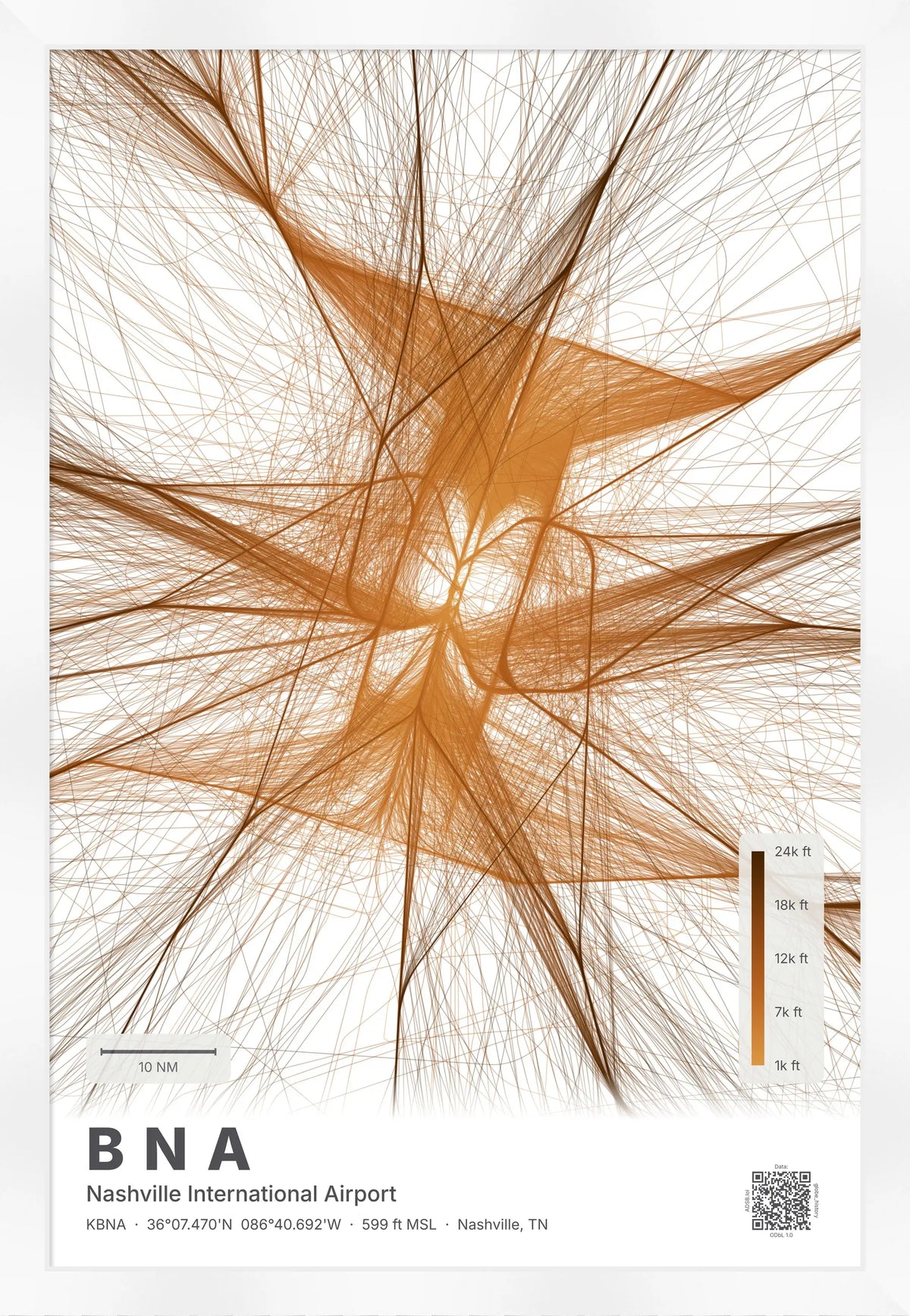 BNA flight path print — Solana theme · Light [material:framed_white]