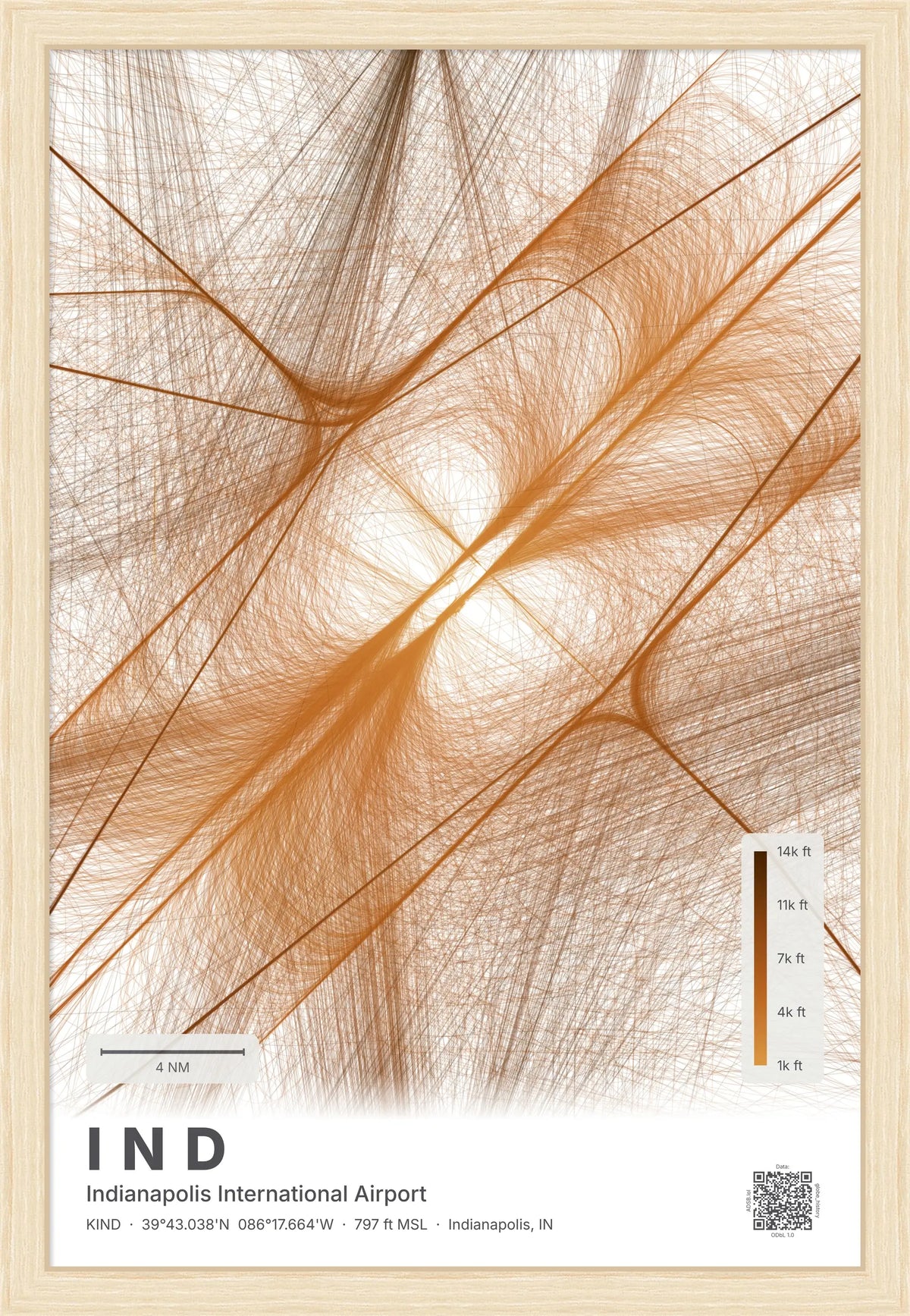 IND flight path print — Solana theme · Light [material:framed_natural]