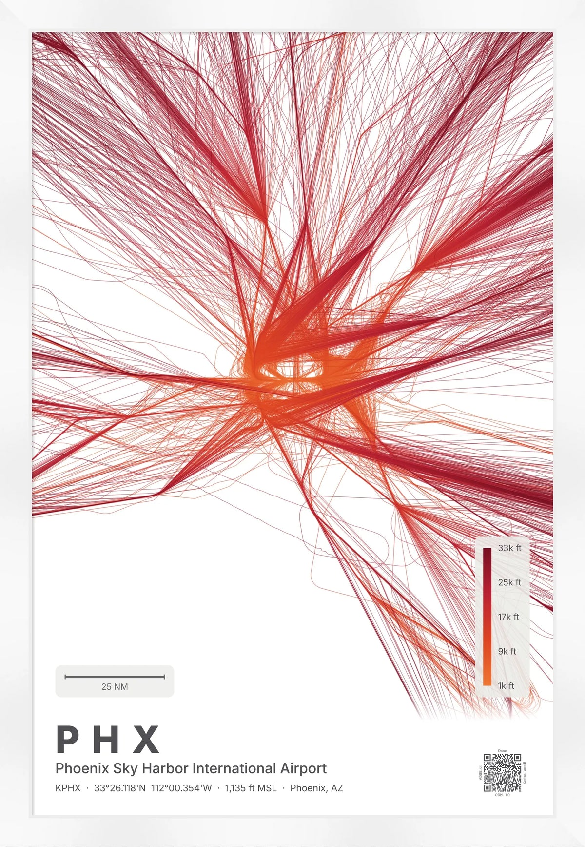 PHX flight path print — Inferno theme · Light [material:framed_white]