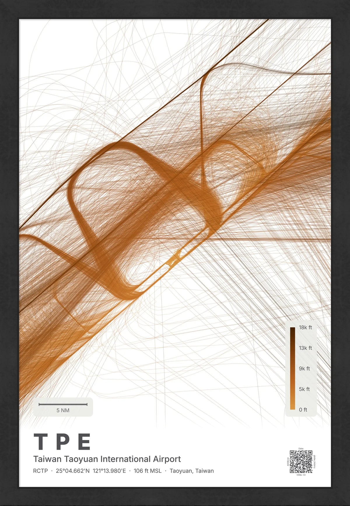 TPE flight path map — Solana theme · Light [material:framed_black]