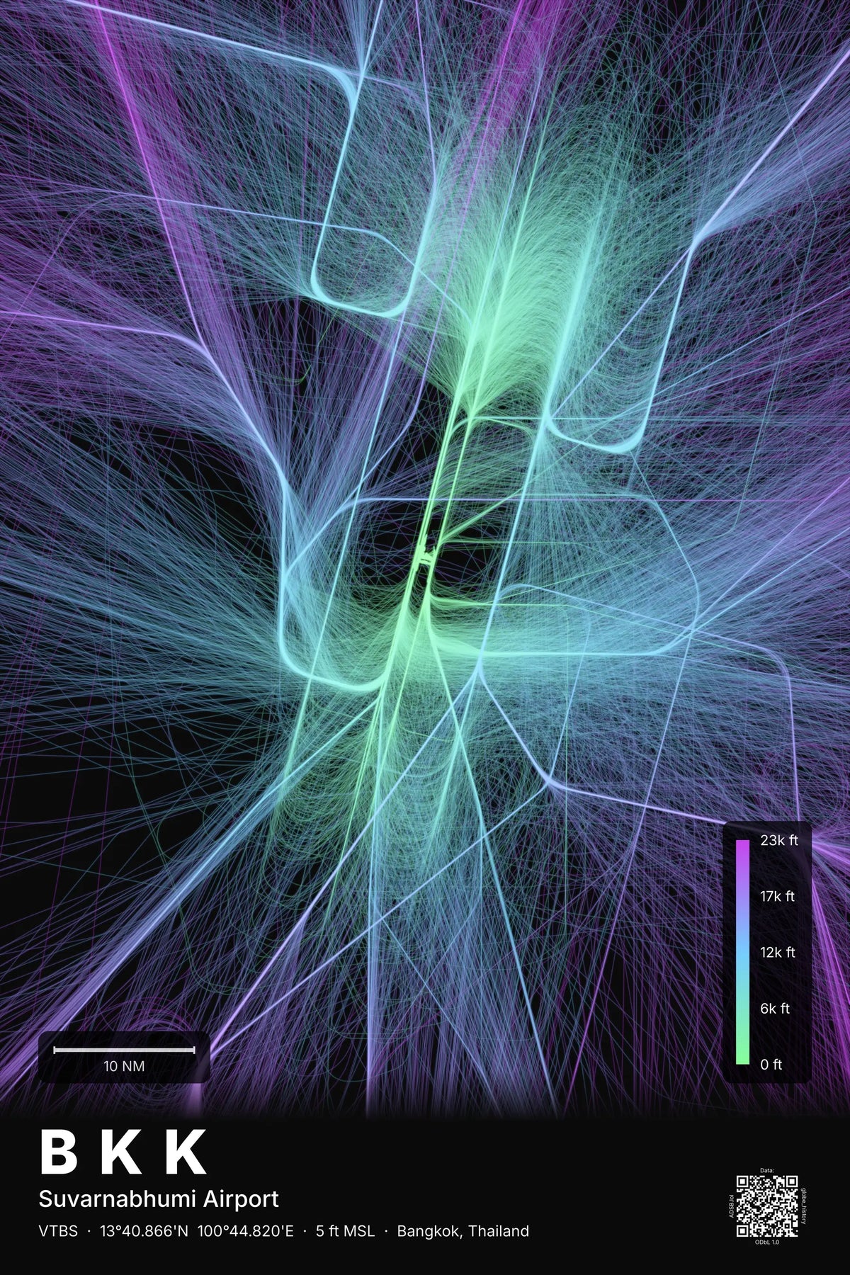 BKK flight path map — Prism theme · Dark