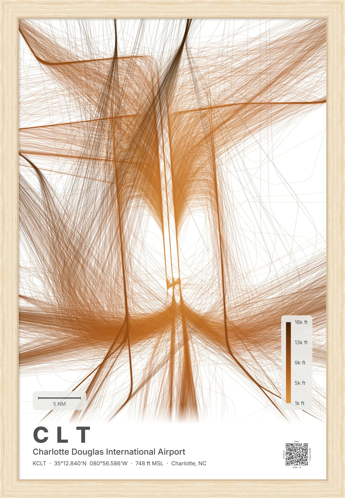 CLT flight path map — Solana theme · Light [material:framed_natural]