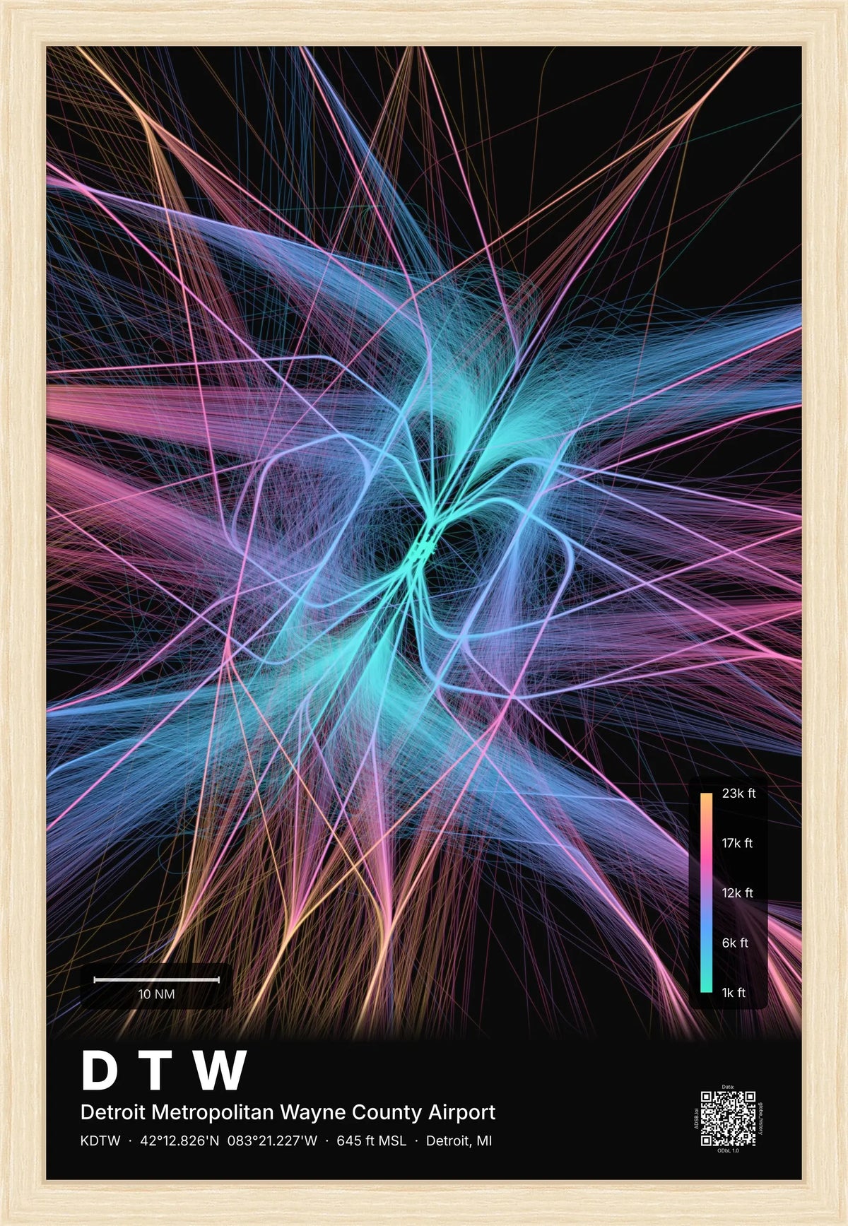DTW flight path map — Aurora theme · Dark [material:framed_natural]