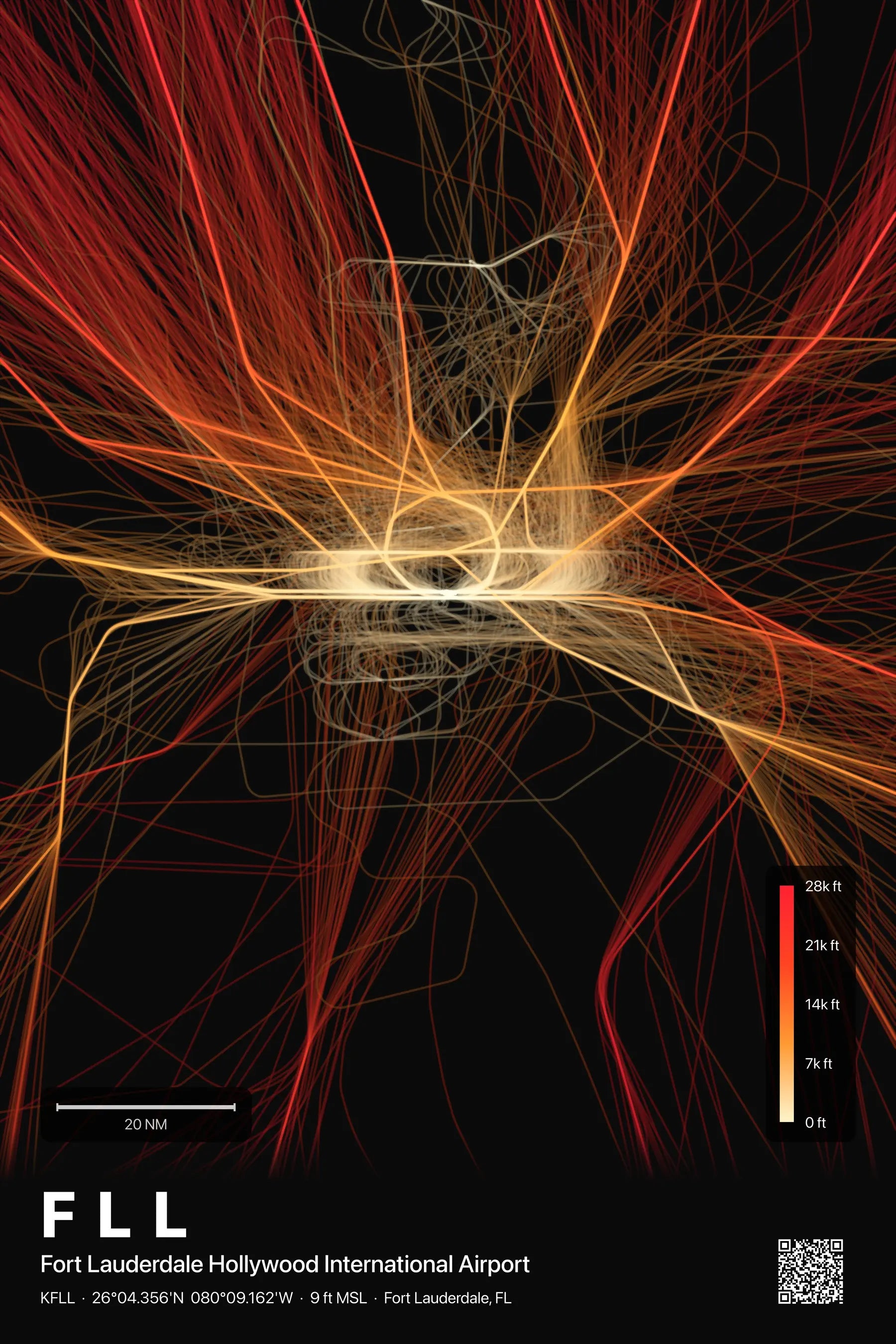 FLL flight path print — Inferno theme · Dark