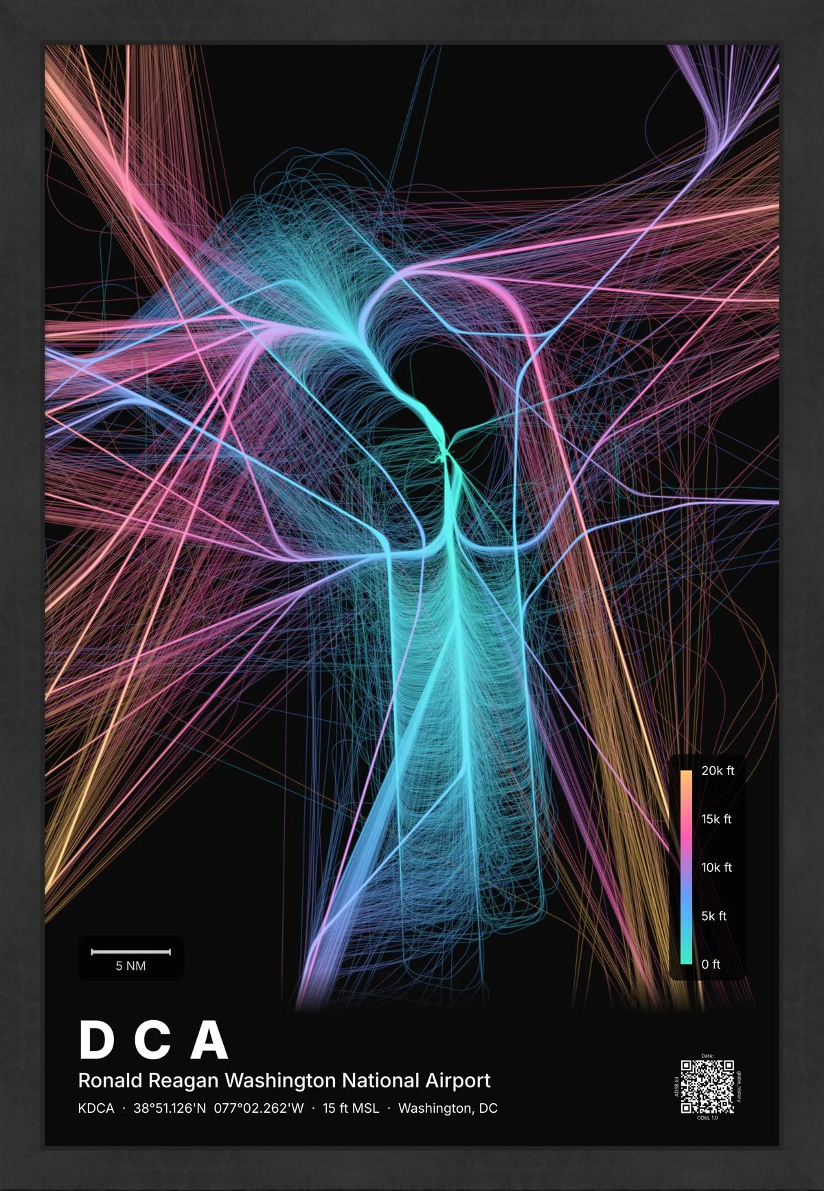 DCA flight path print — Aurora theme · Dark [material:framed_black]