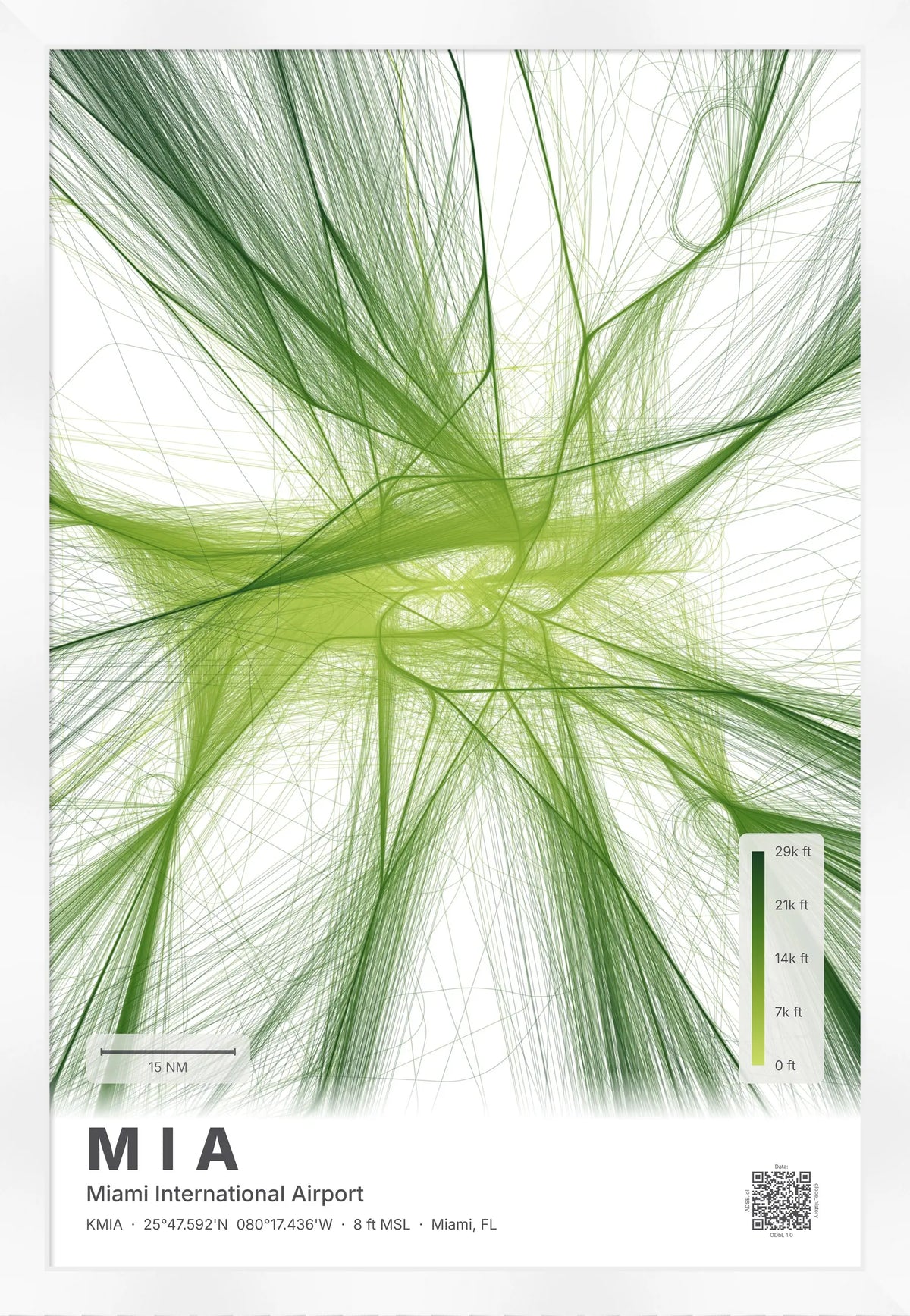 MIA flight path print — Citrus theme · Light [material:framed_white]