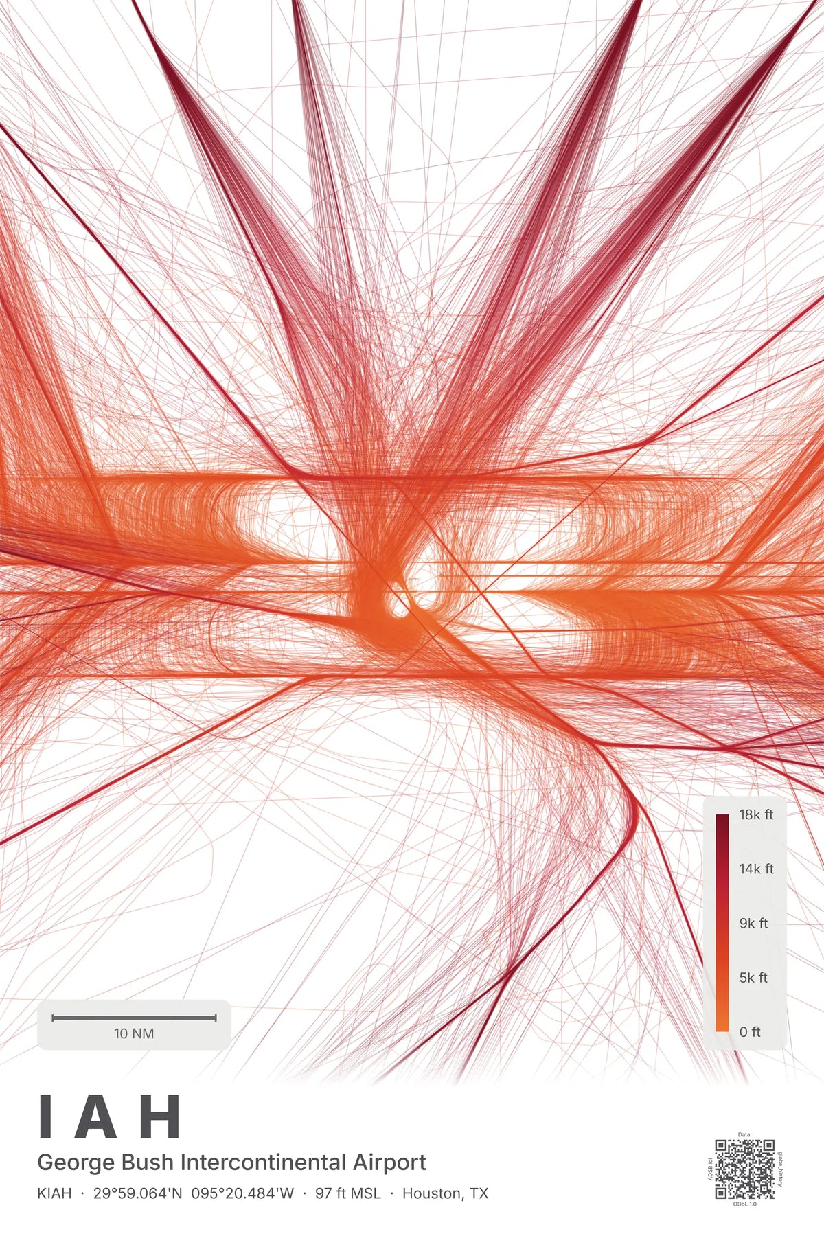 IAH flight path print — Inferno theme · Light
