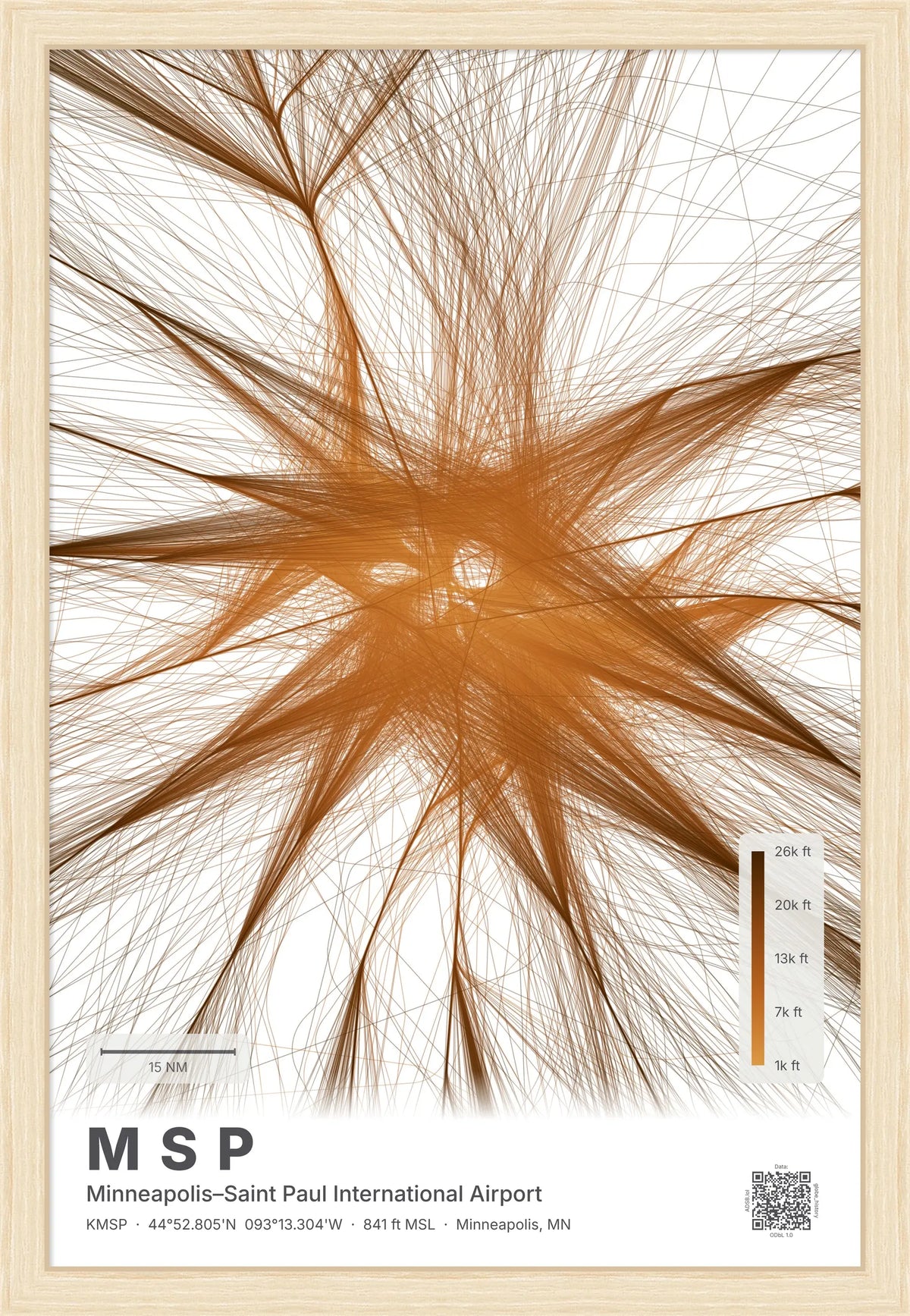 MSP flight path print — Solana theme · Light [material:framed_natural]
