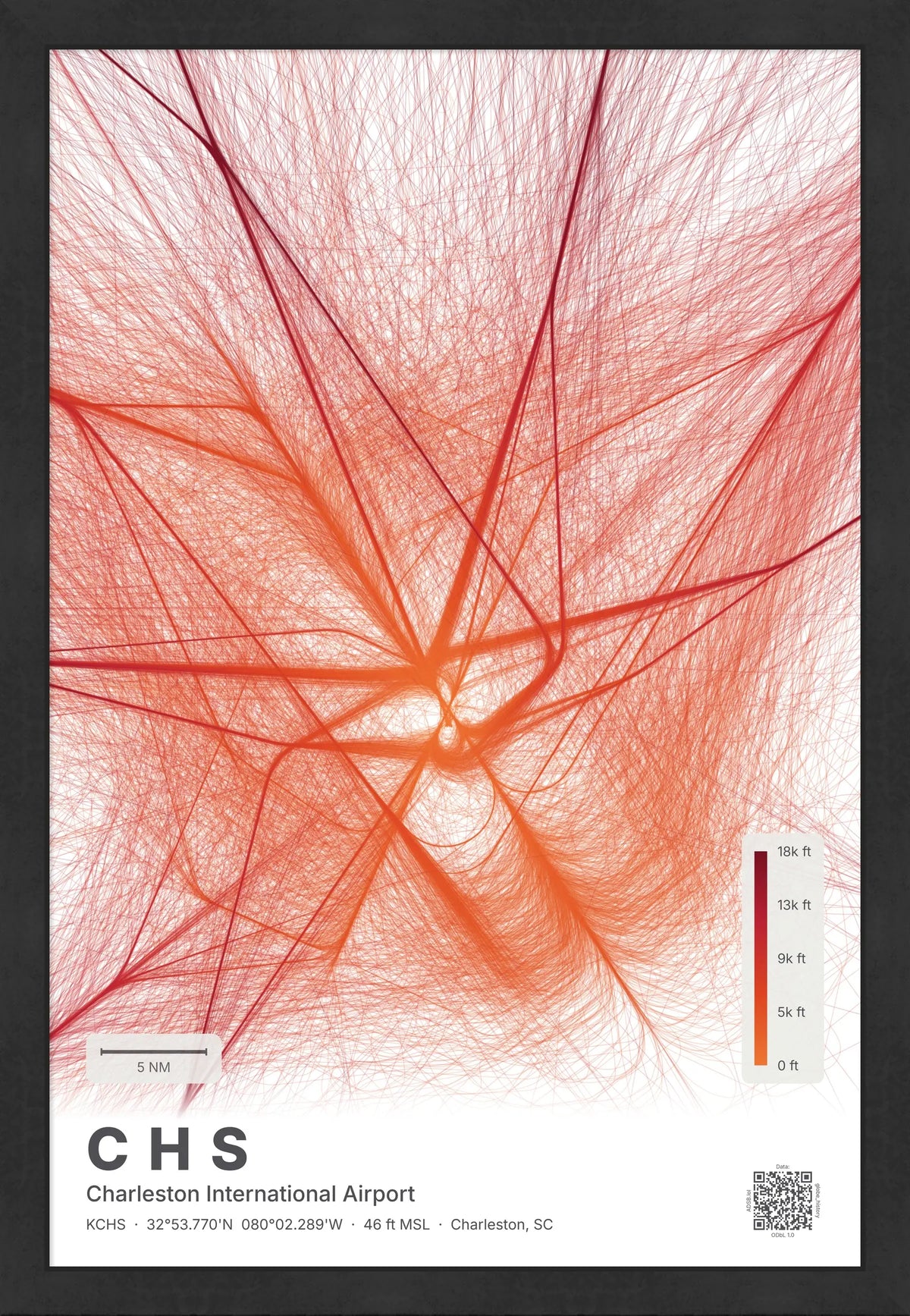 CHS flight path print — Inferno theme · Light [material:framed_black]