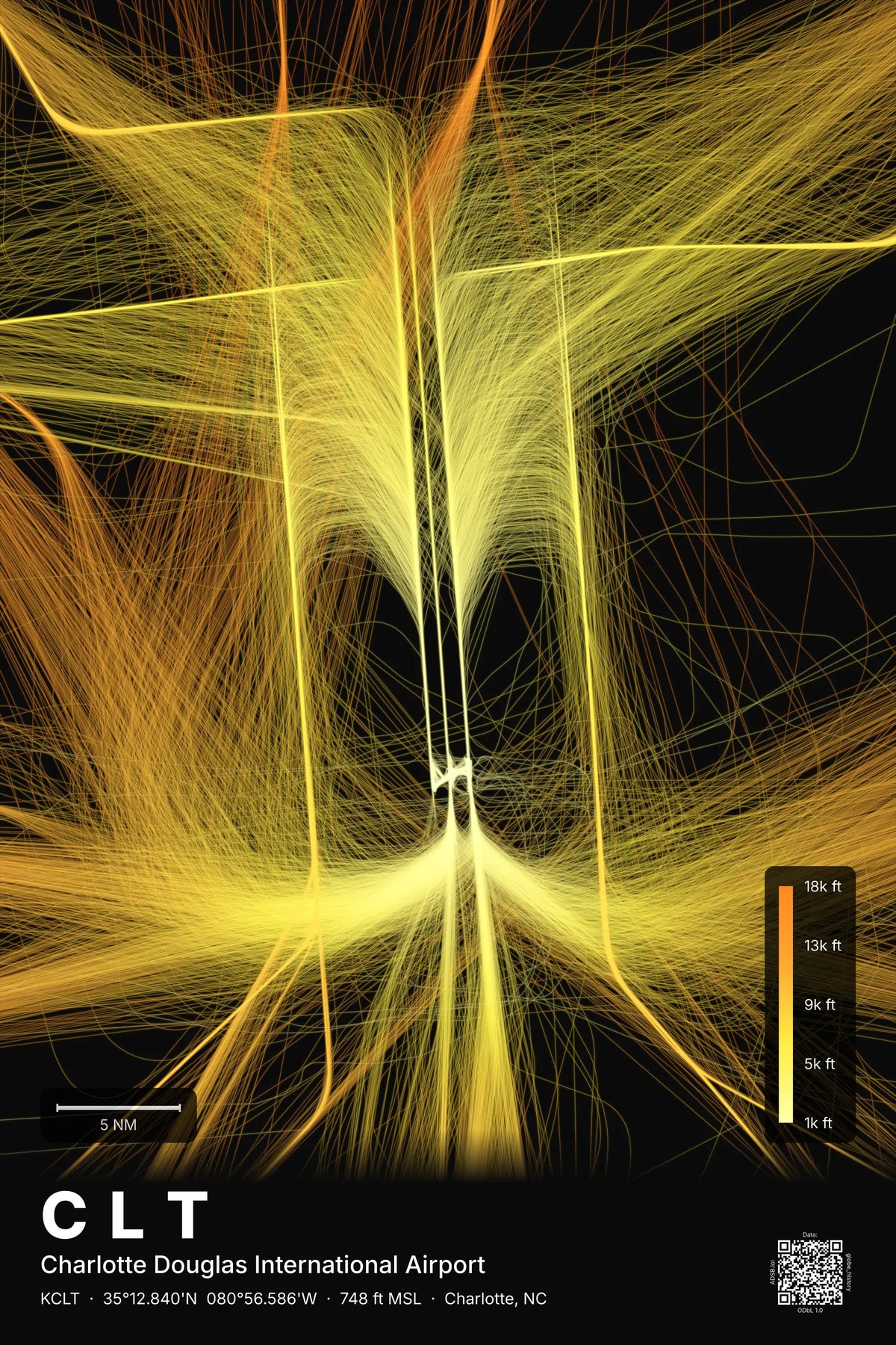 CLT flight path map — Solana theme · Dark
