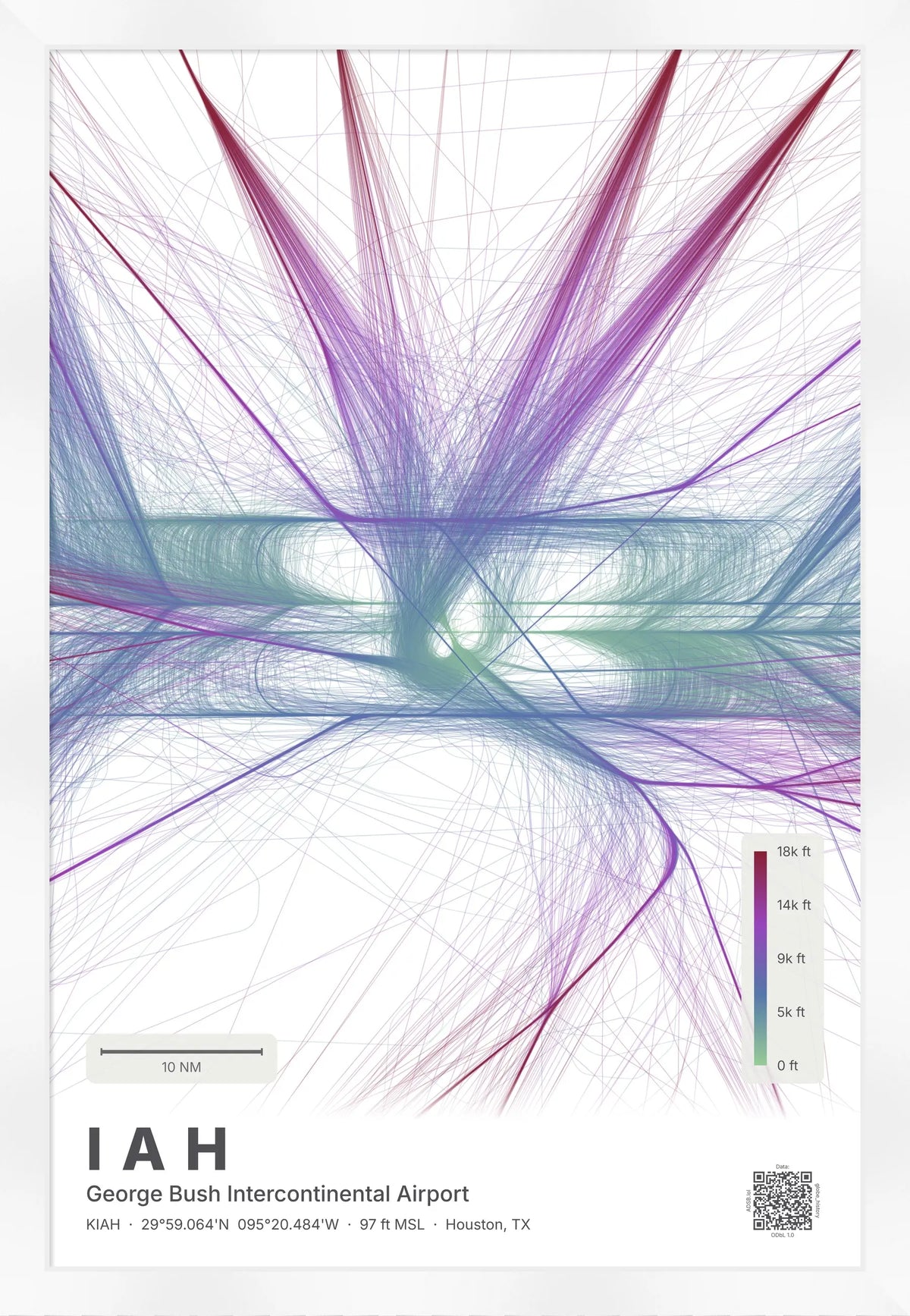 IAH flight path print — Prism theme · Light [material:framed_white]