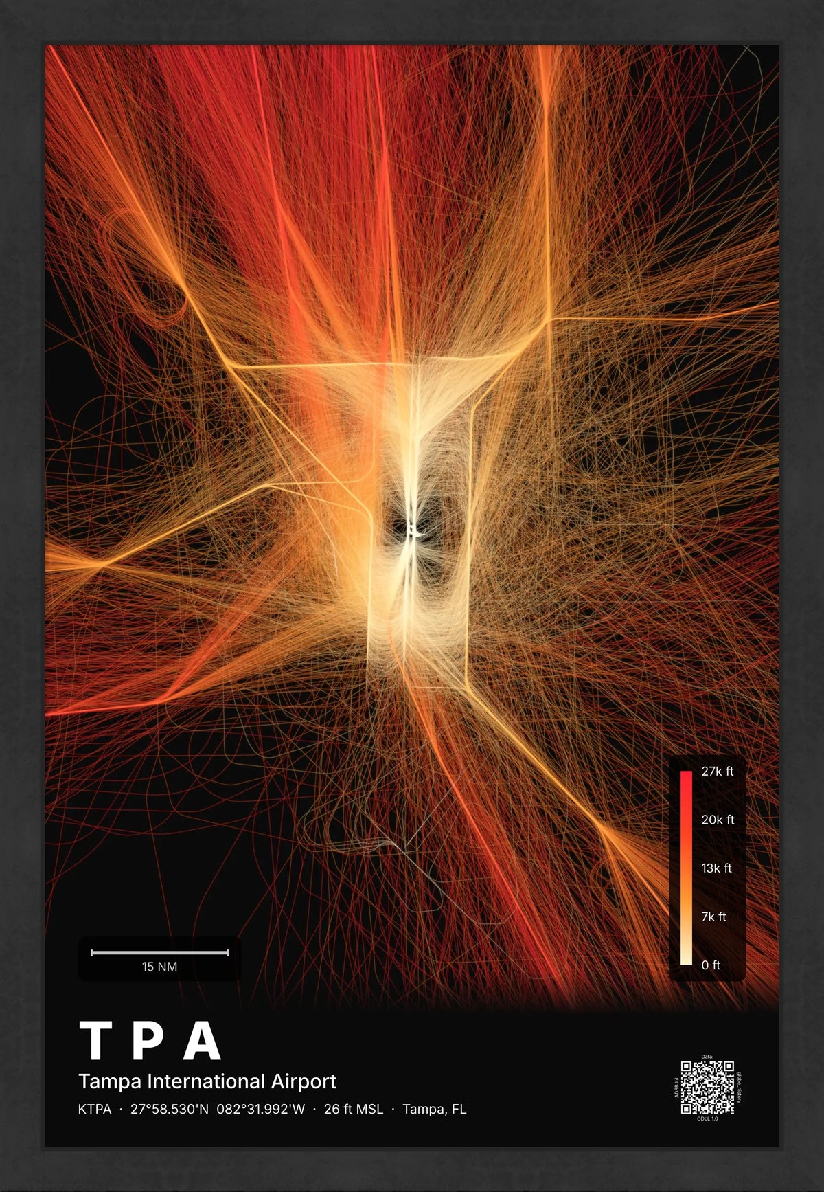 TPA flight path print — Inferno theme · Dark [material:framed_black]