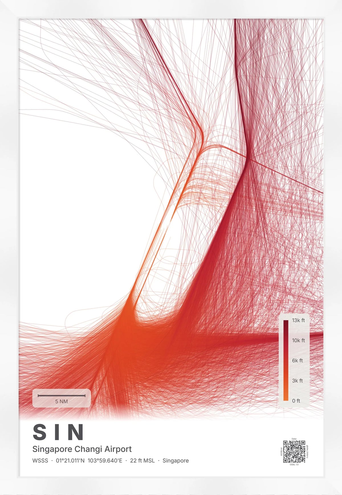 SIN flight path map — Inferno theme · Light [material:framed_white]