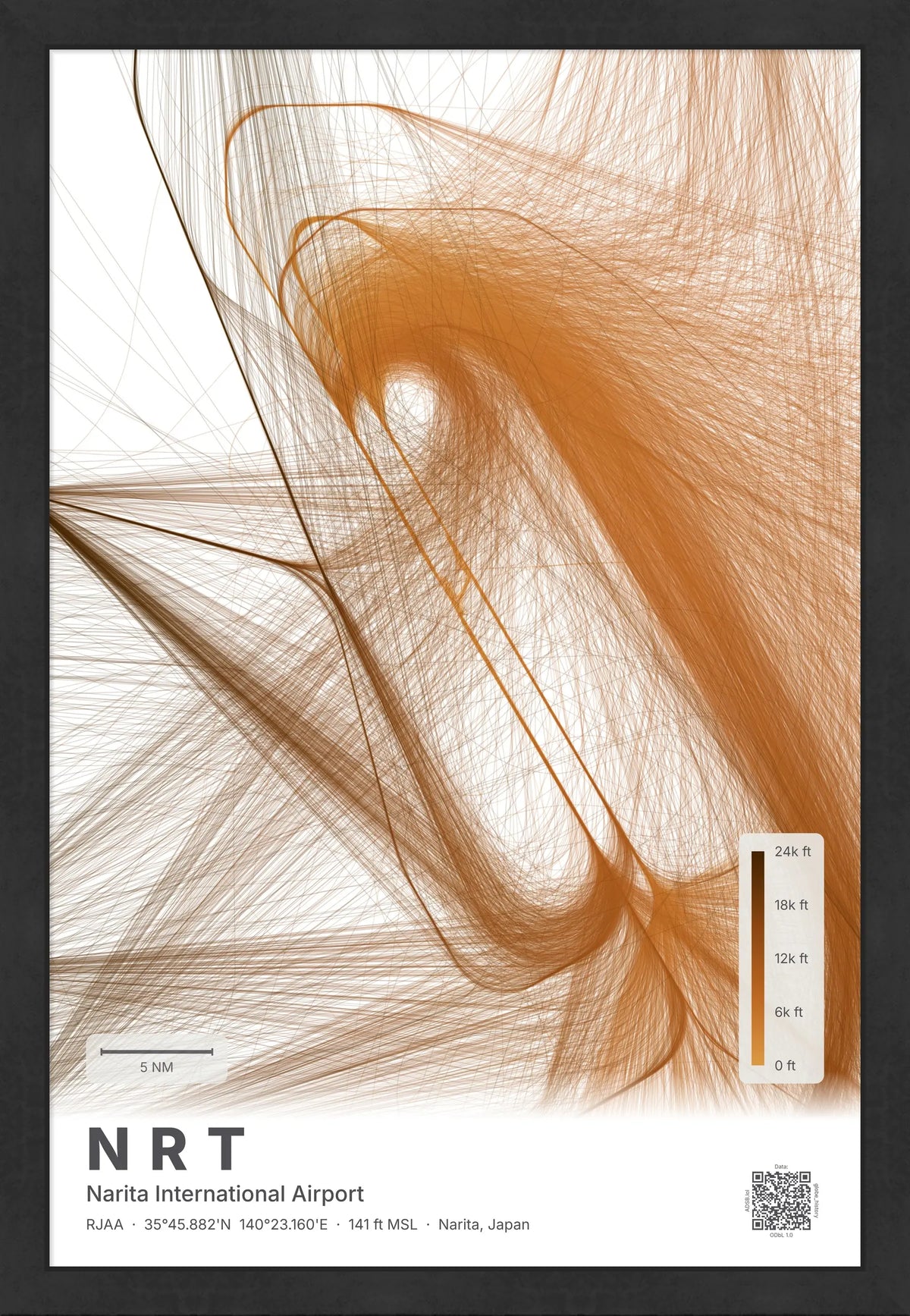 NRT flight path map — Solana theme · Light [material:framed_black]