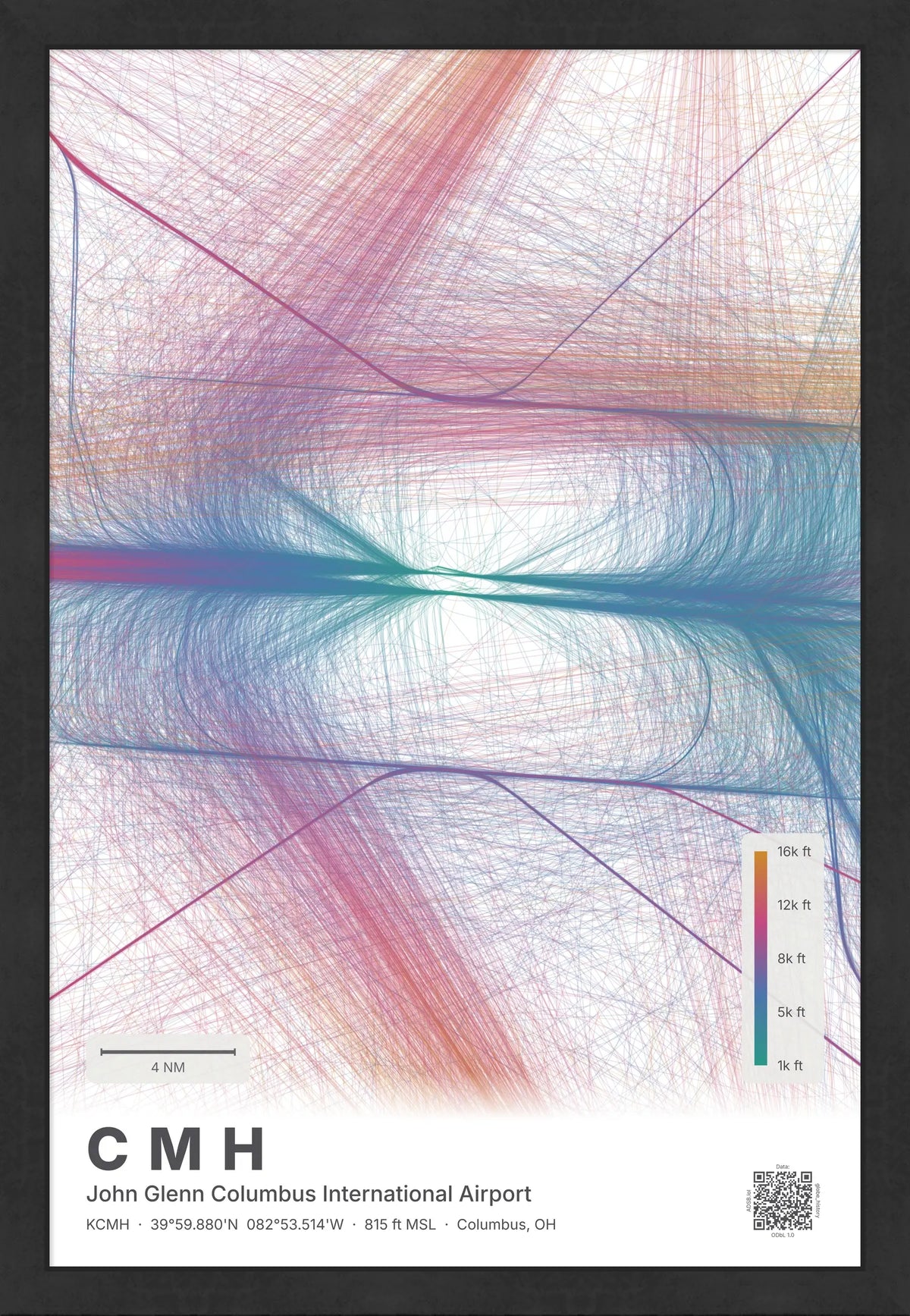 CMH flight path print — Aurora theme · Light [material:framed_black]