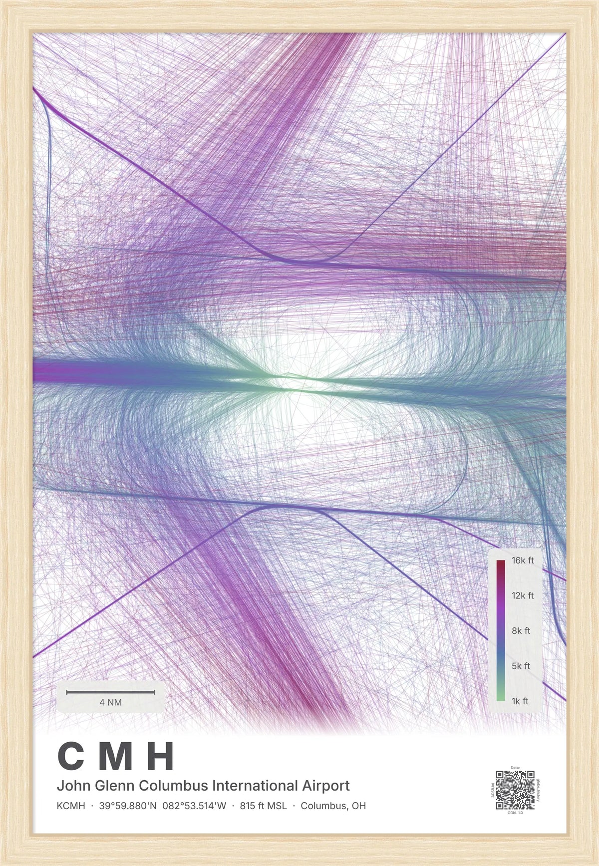 CMH flight path print — Prism theme · Light [material:framed_natural]