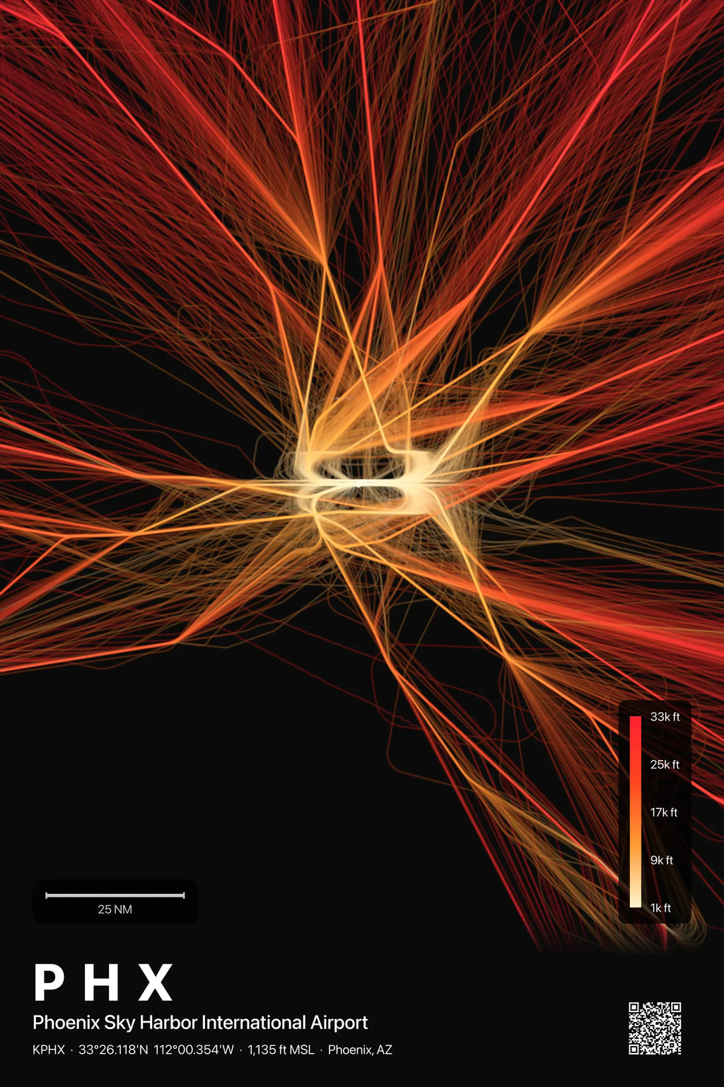 PHX flight path print — Inferno theme · Dark