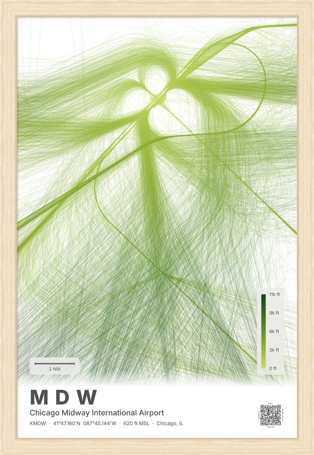 MDW flight path print — Citrus theme · Light [material:framed_natural]