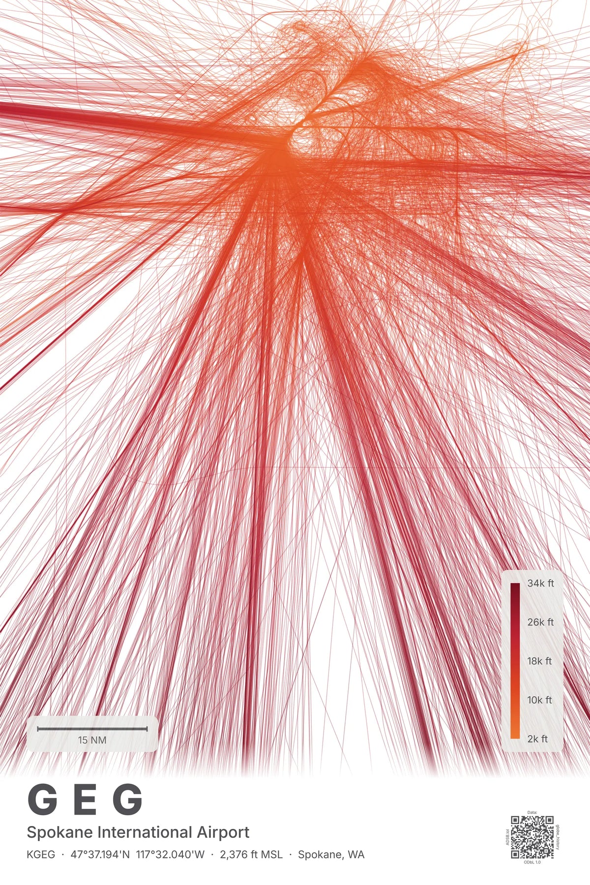 GEG flight path print — Inferno theme · Light