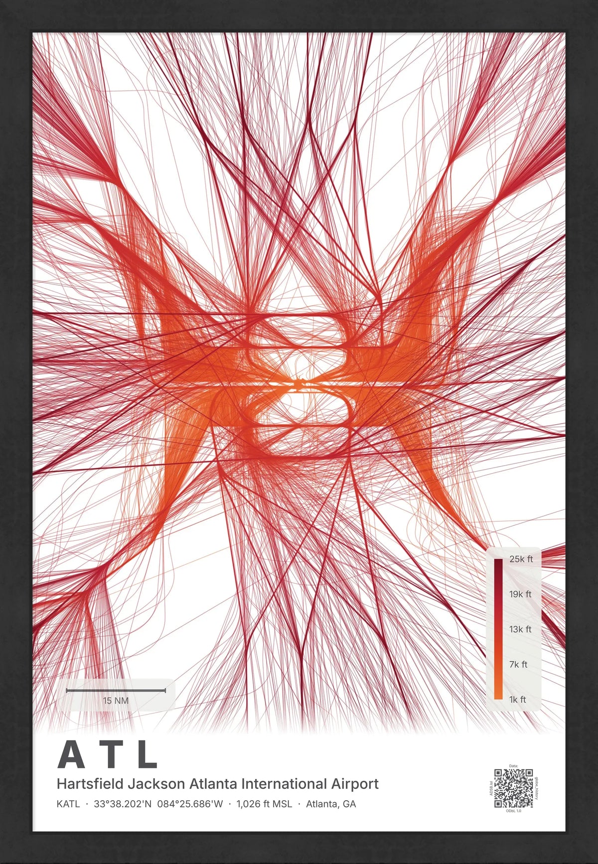 ATL flight path print — Inferno theme · Light [material:framed_black]