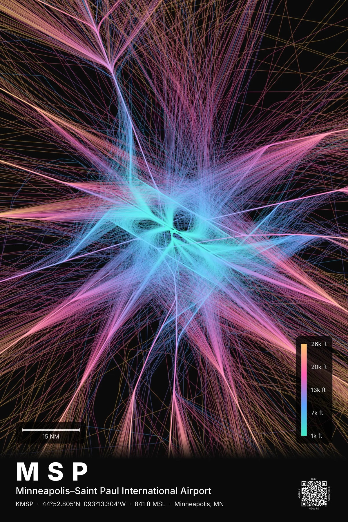 MSP flight path print — Aurora theme · Dark