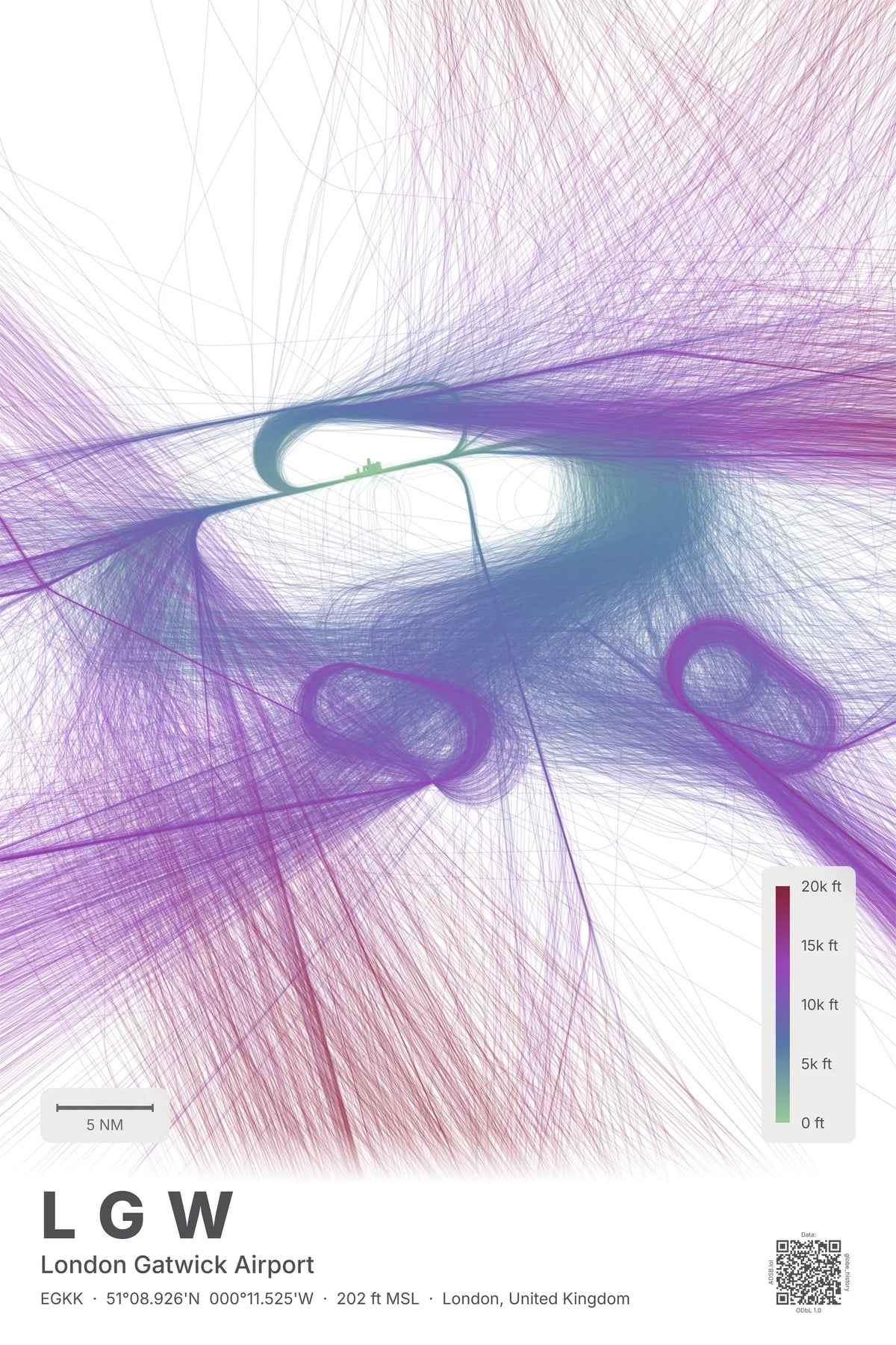 LGW flight path map — Prism theme · Light