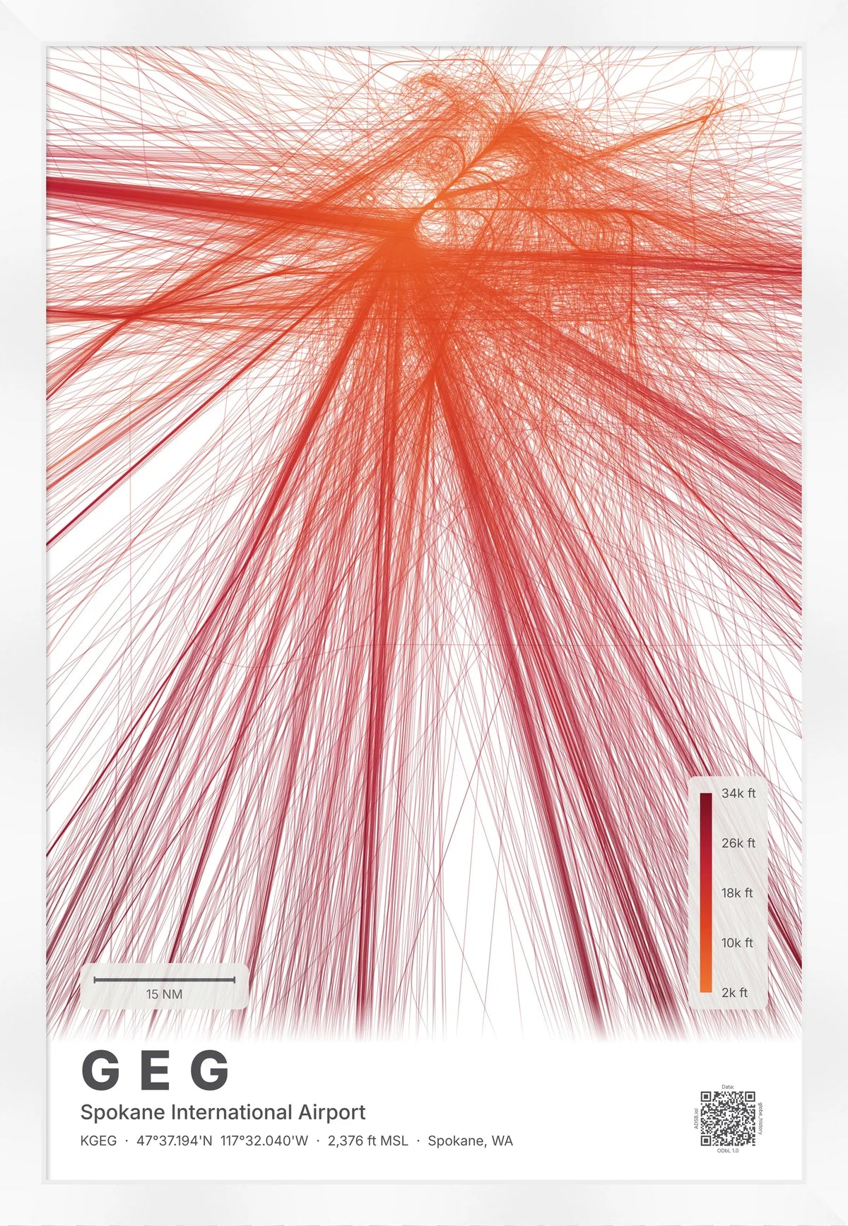 GEG flight path print — Inferno theme · Light [material:framed_white]