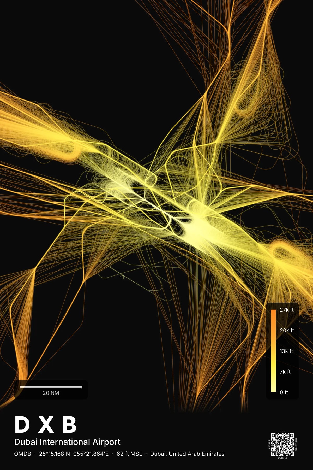 DXB flight path print — Solana theme · Dark