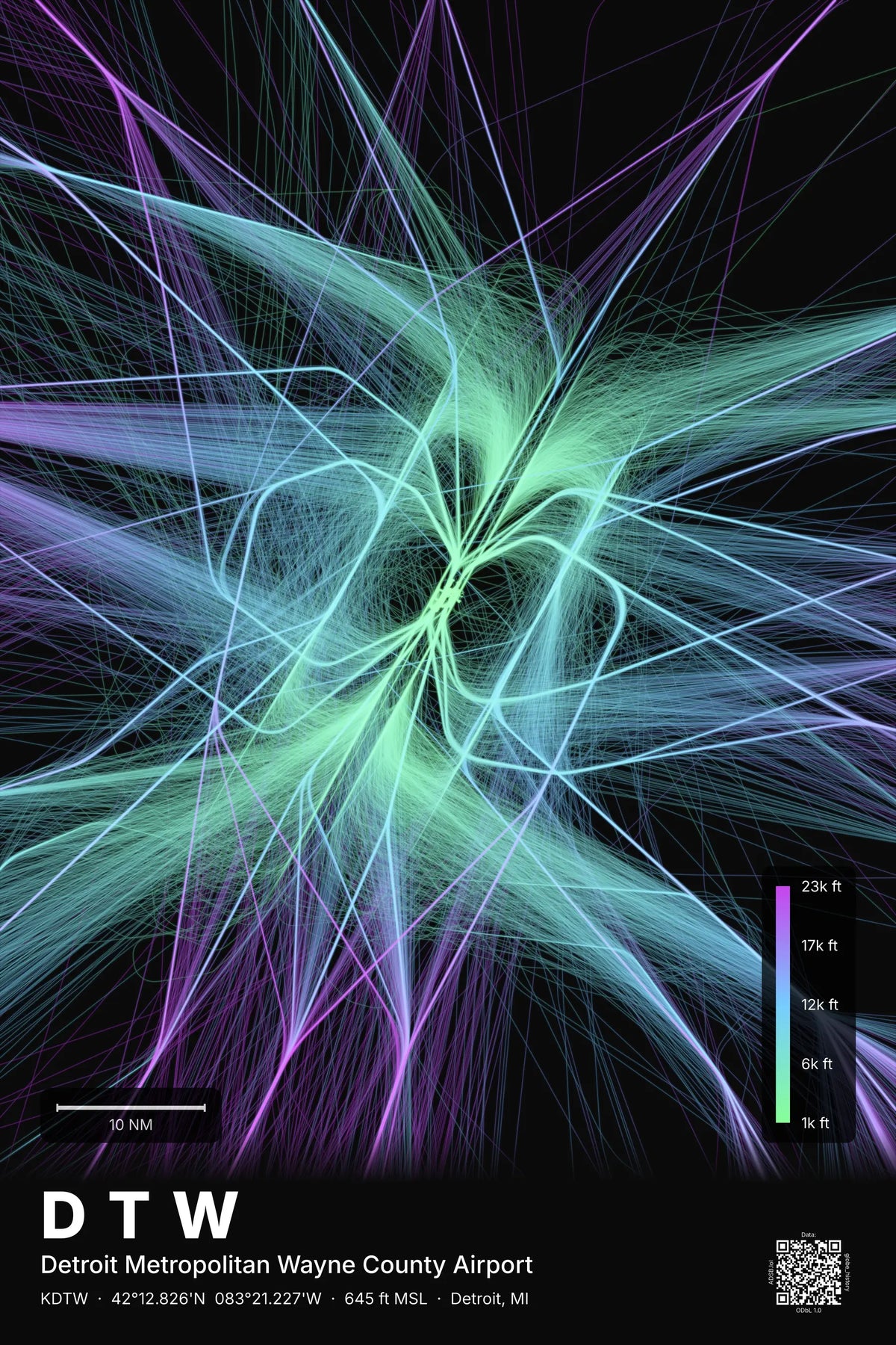 DTW flight path map — Prism theme · Dark