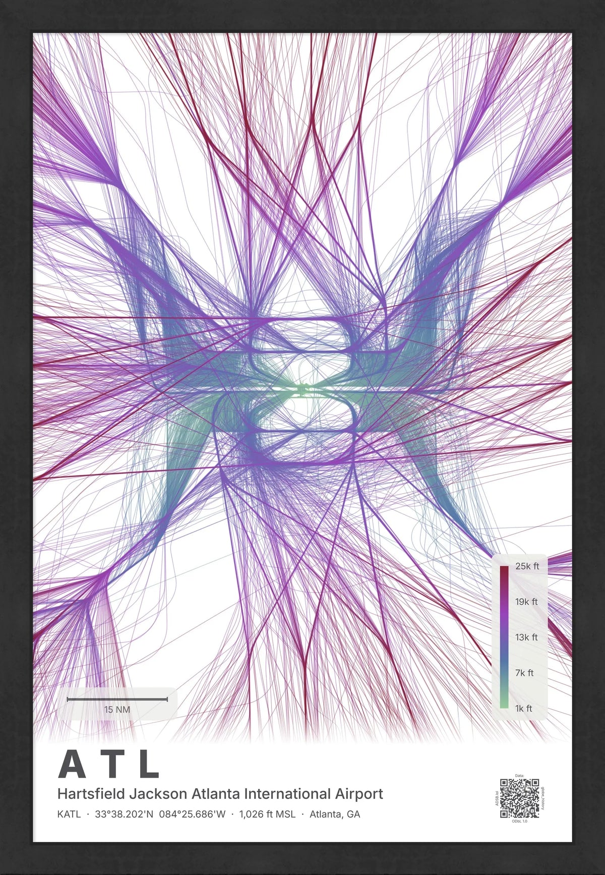 ATL flight path print — Prism theme · Light [material:framed_black]