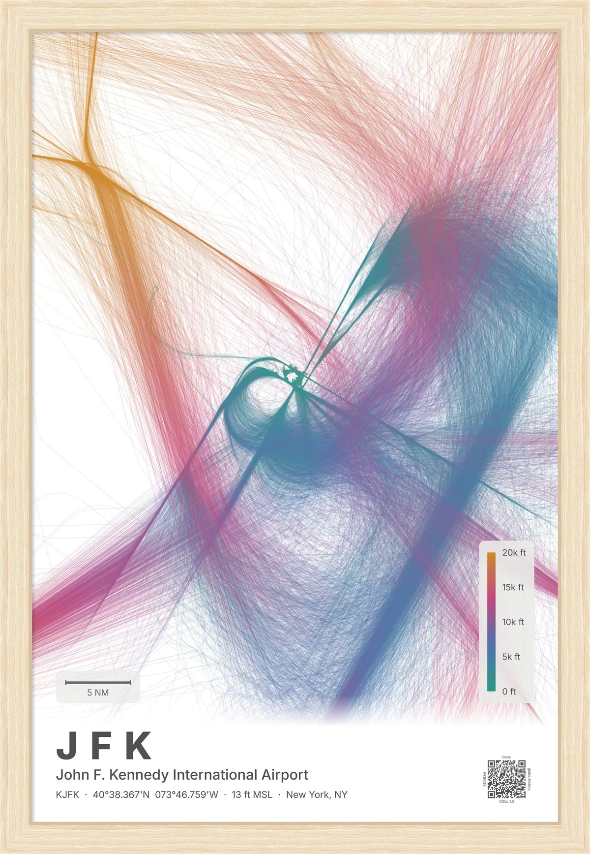 JFK flight path map — Aurora theme · Light [material:framed_natural]